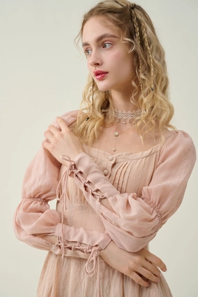 Seamless Technology Sakura 21 | Lace-up maxi linen dress