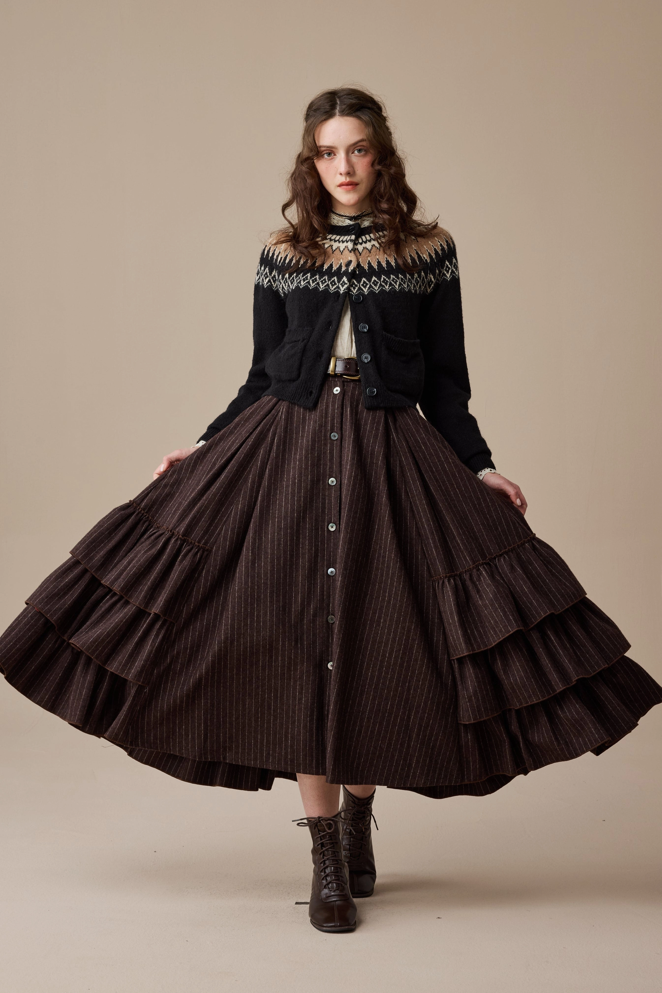 Durable Binding Kaite 18 |ruffled maxi wool skirt