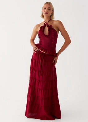 Mariella Linen Maxi Skirt - Maroon Modular Layering System