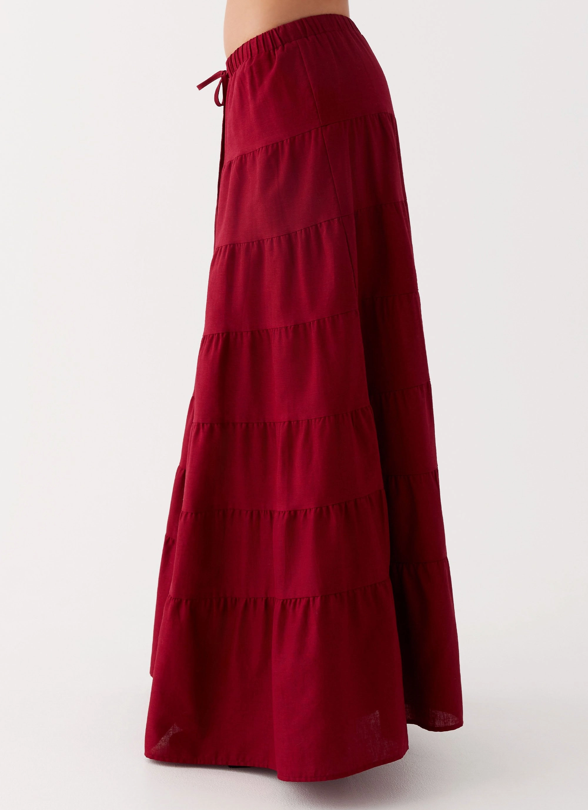 Water Resistant Fabric Mariella Linen Maxi Skirt - Maroon