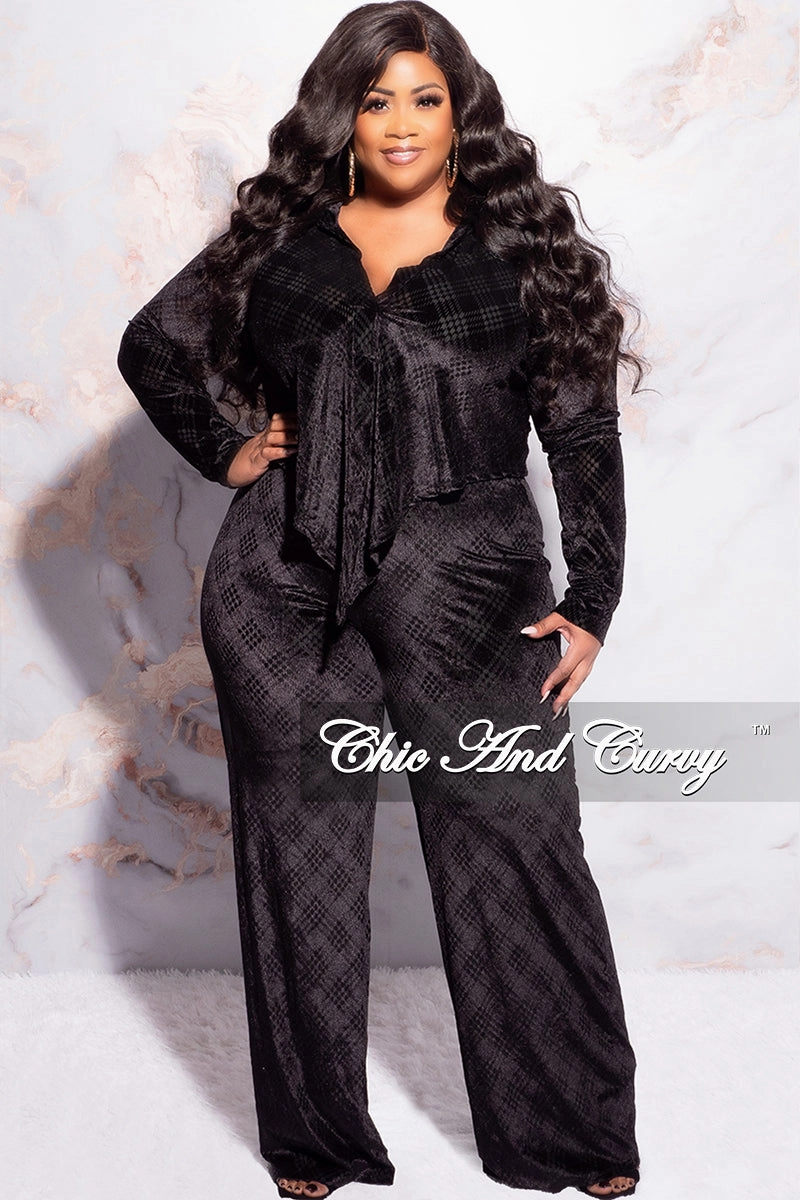 All Day Fit Final Sale Plus Size 2pc Velvet Crop Top and Pants Set in Black