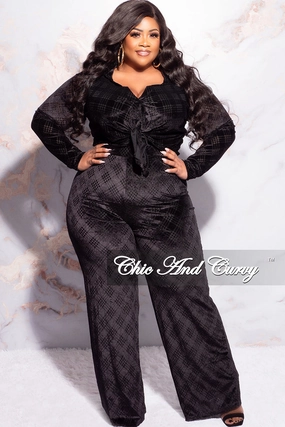 Active Motion Final Sale Plus Size 2pc Velvet Crop Top and Pants Set in Black
