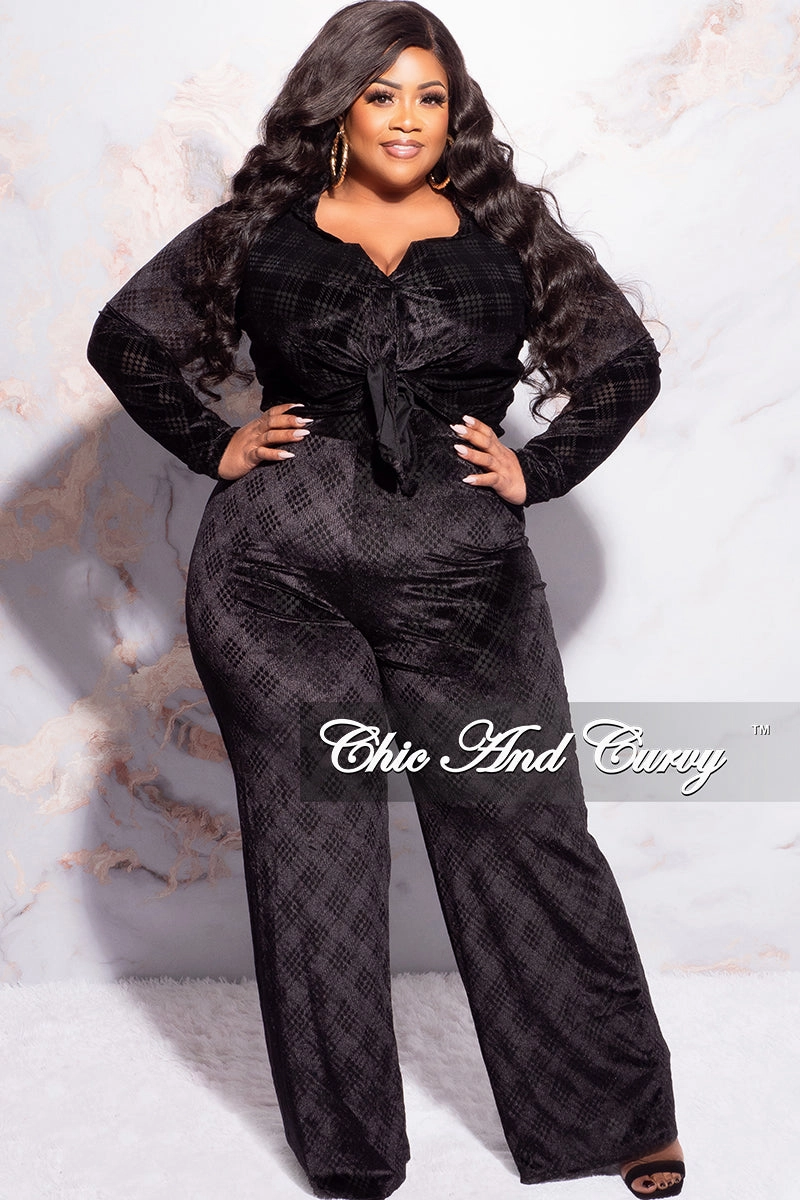 Active Motion Final Sale Plus Size 2pc Velvet Crop Top and Pants Set in Black