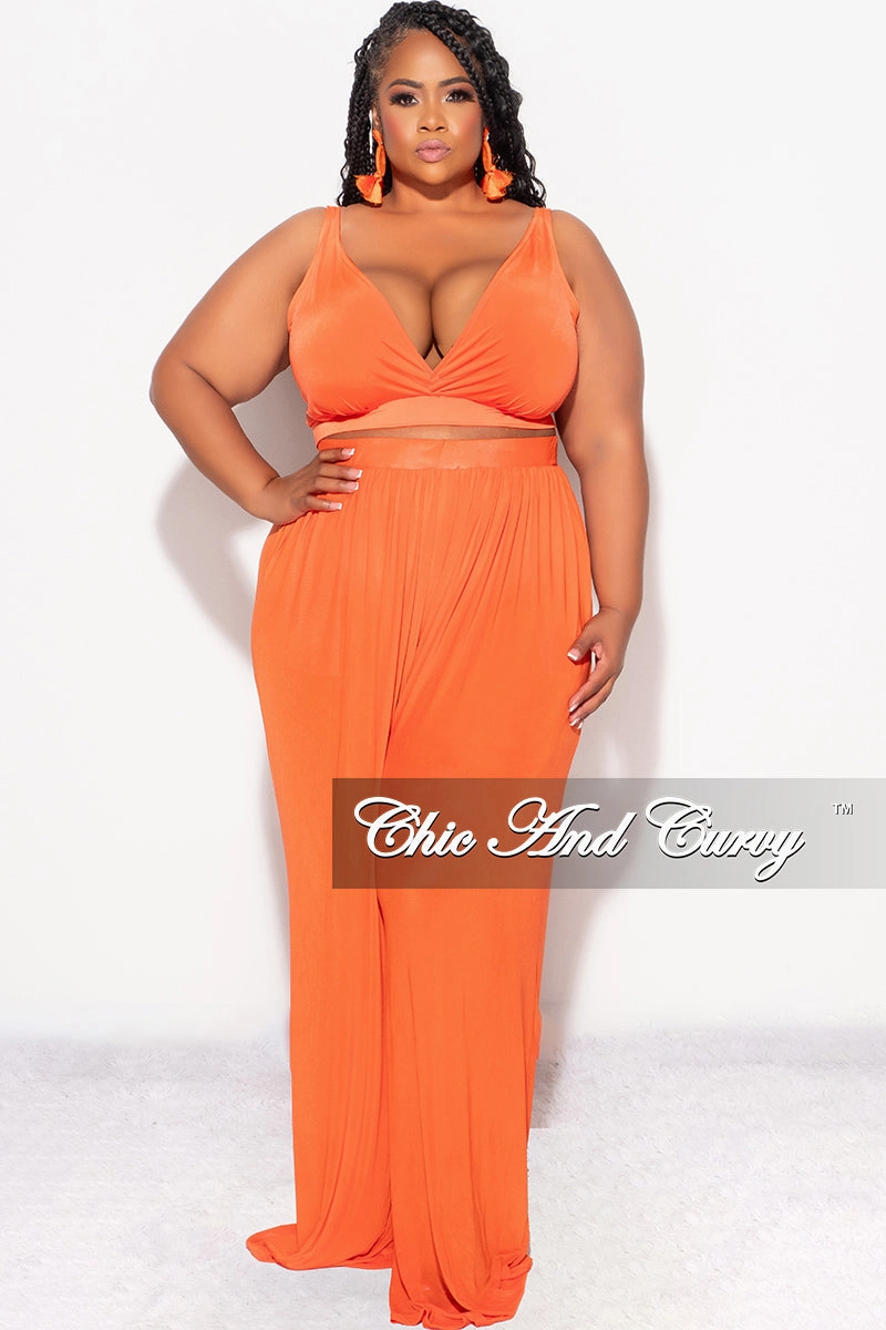 Final Sale Plus Size Mesh 3pc Set Top, Bralette, & Pant with Briefs in Orange Cold Weather Wear Cozy Waist