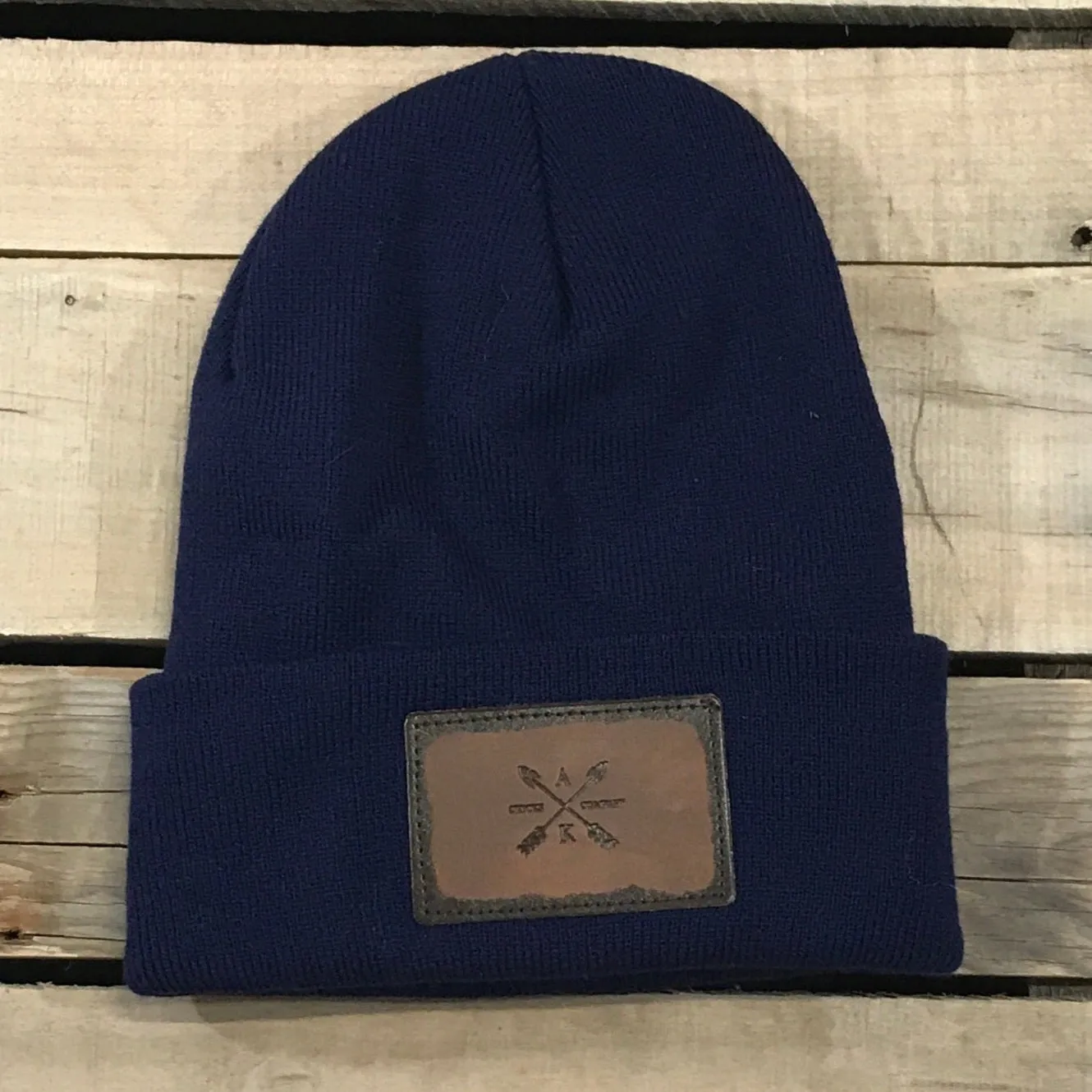 Leather Cross Arrow Patch Beanie