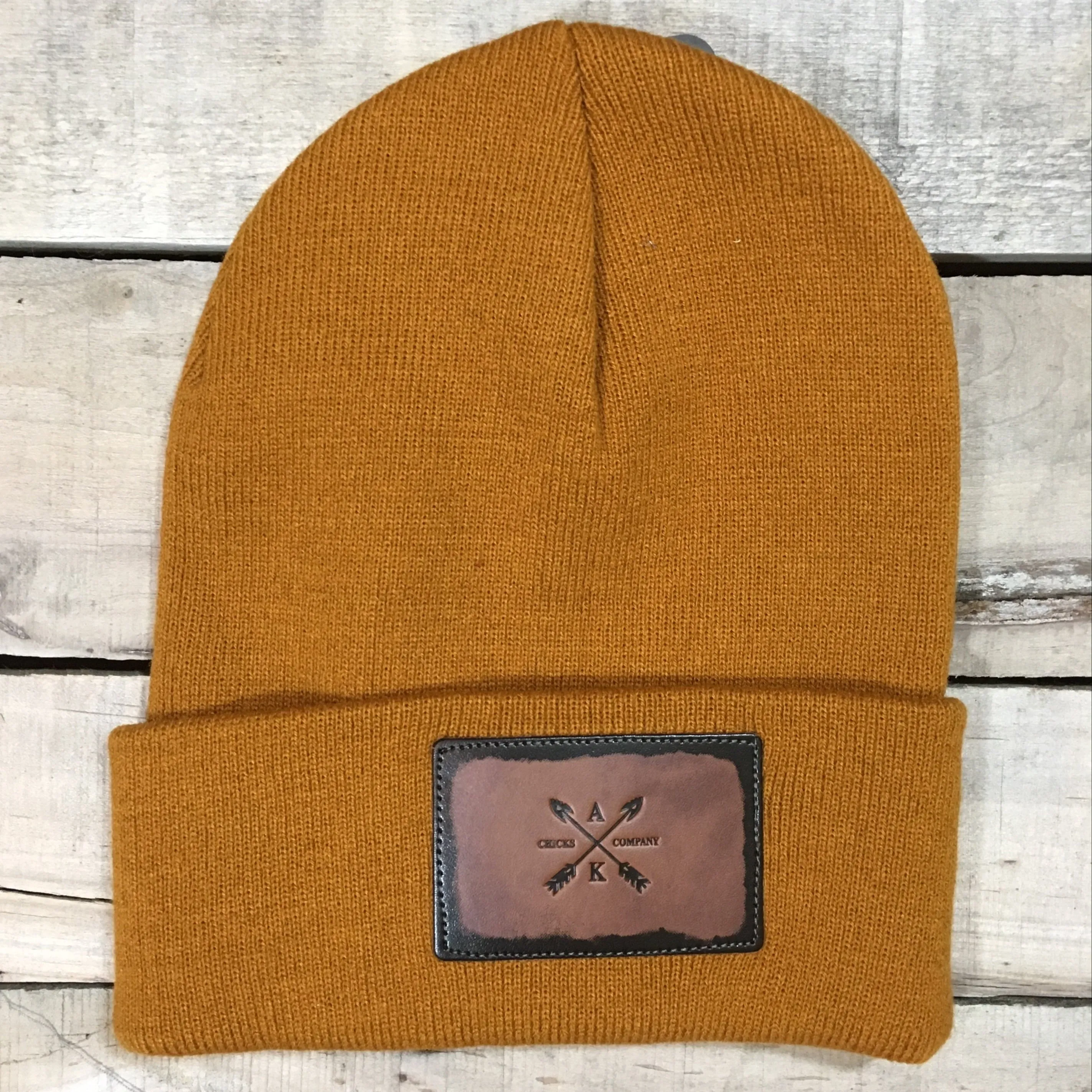 Leather Cross Arrow Patch Beanie