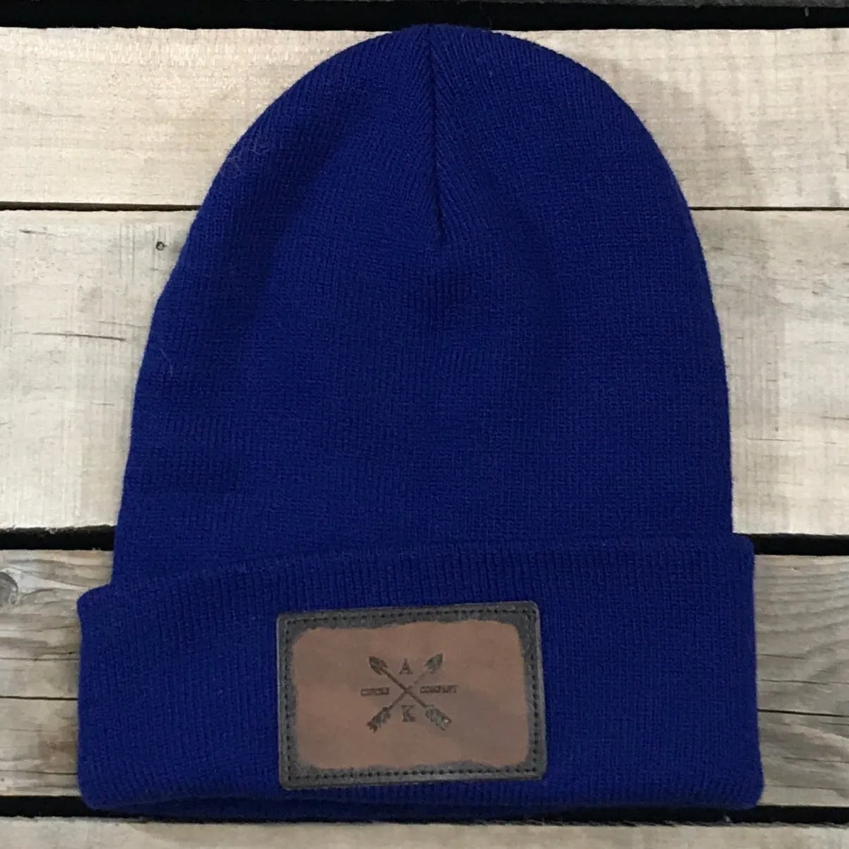 Leather Cross Arrow Patch Beanie