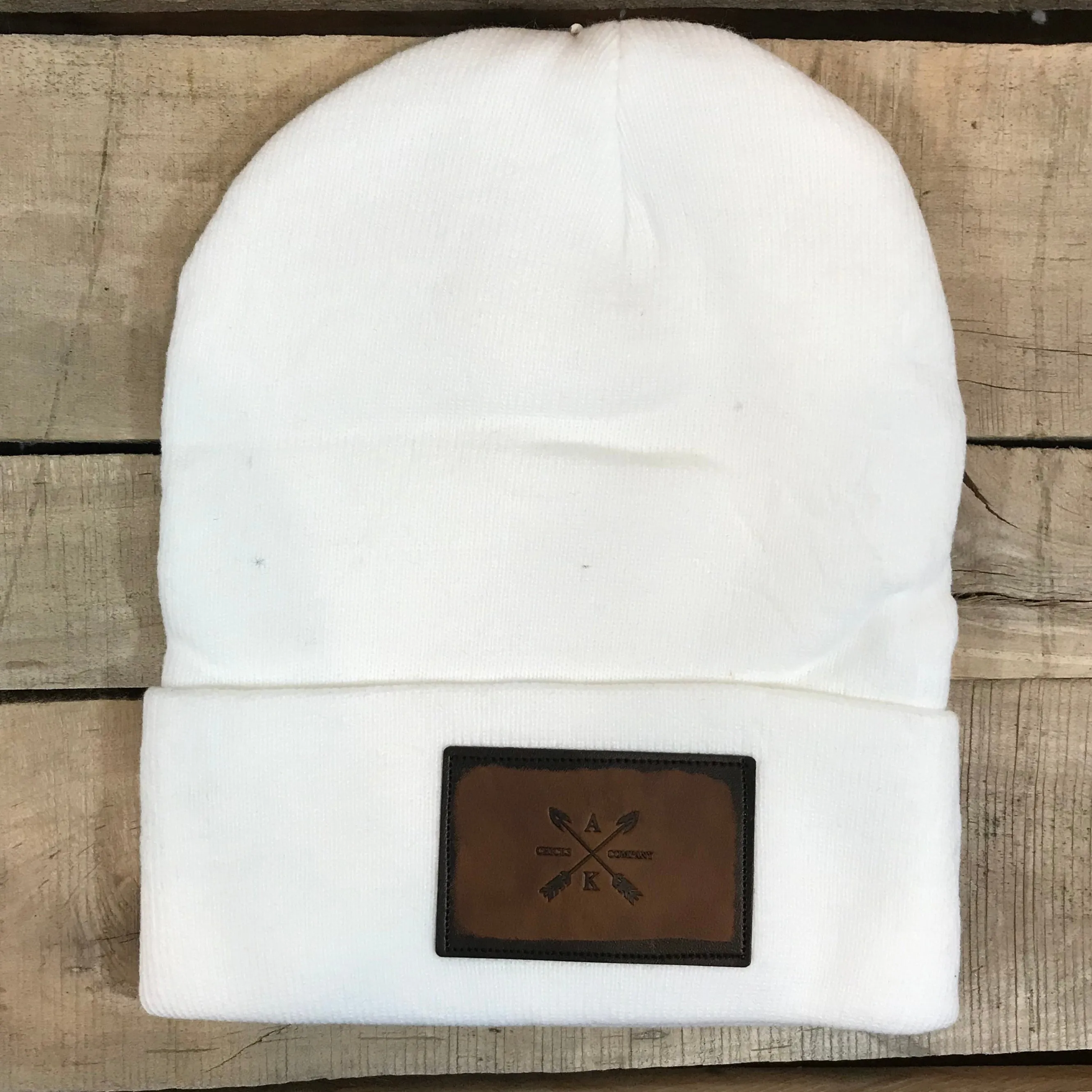 Leather Cross Arrow Patch Beanie