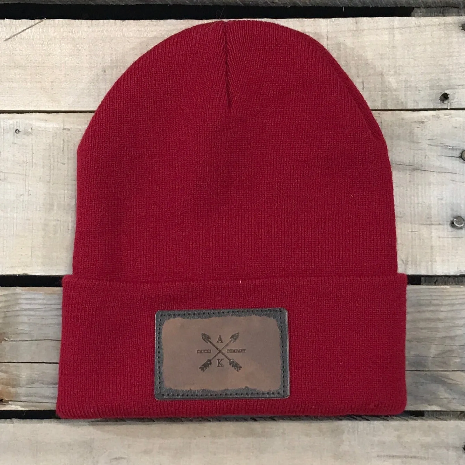 Leather Cross Arrow Patch Beanie
