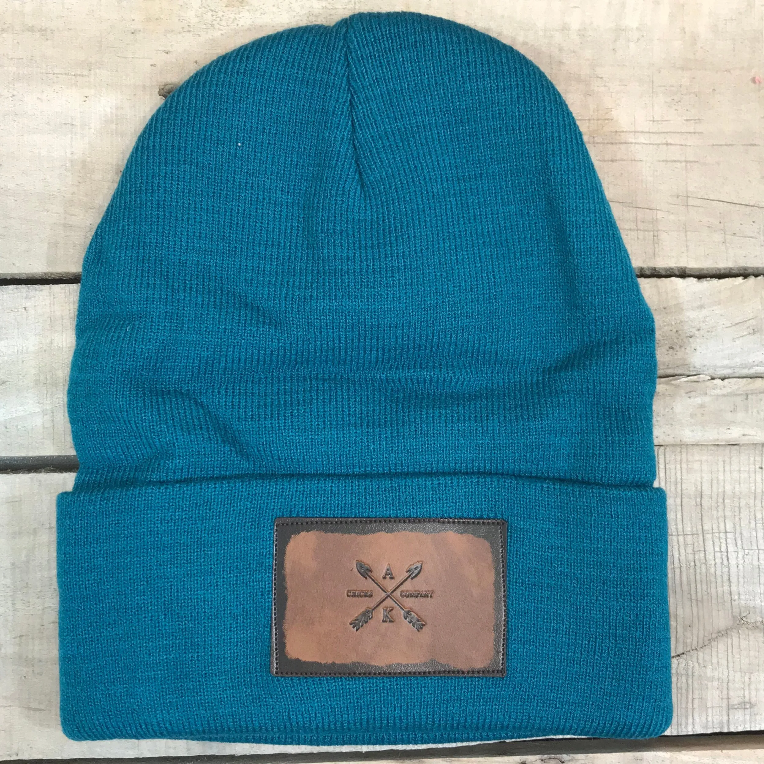 Leather Cross Arrow Patch Beanie