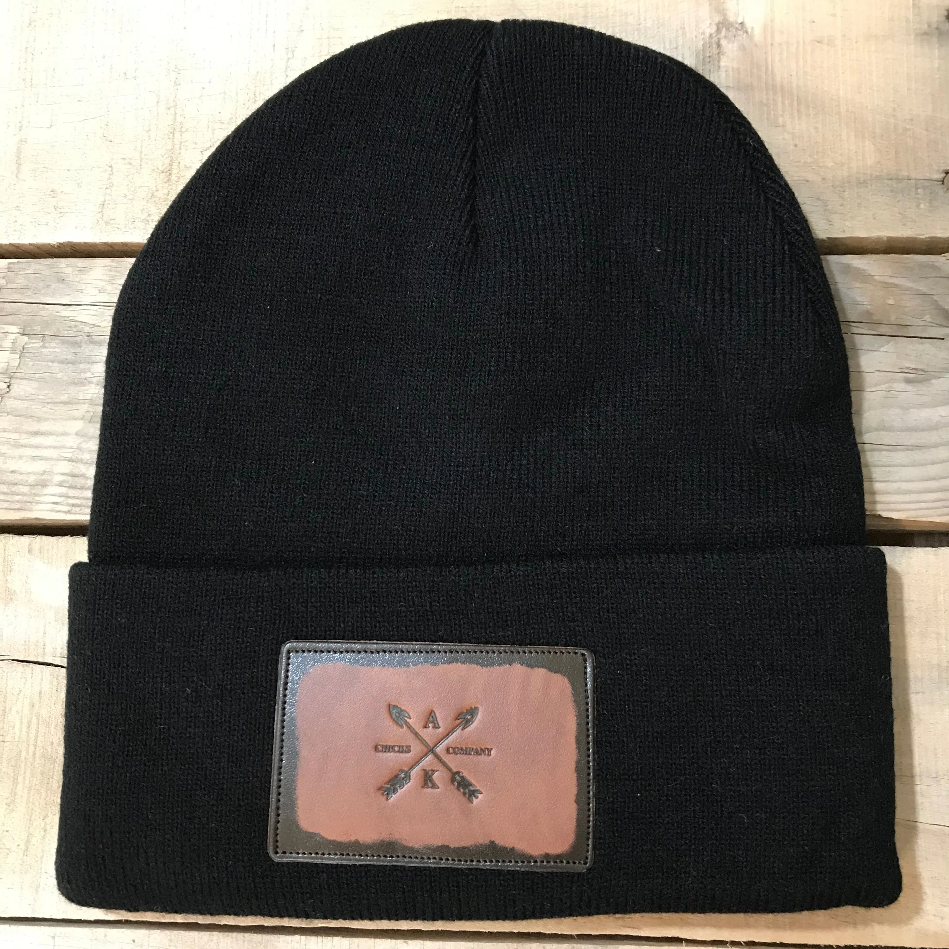 Leather Cross Arrow Patch Beanie