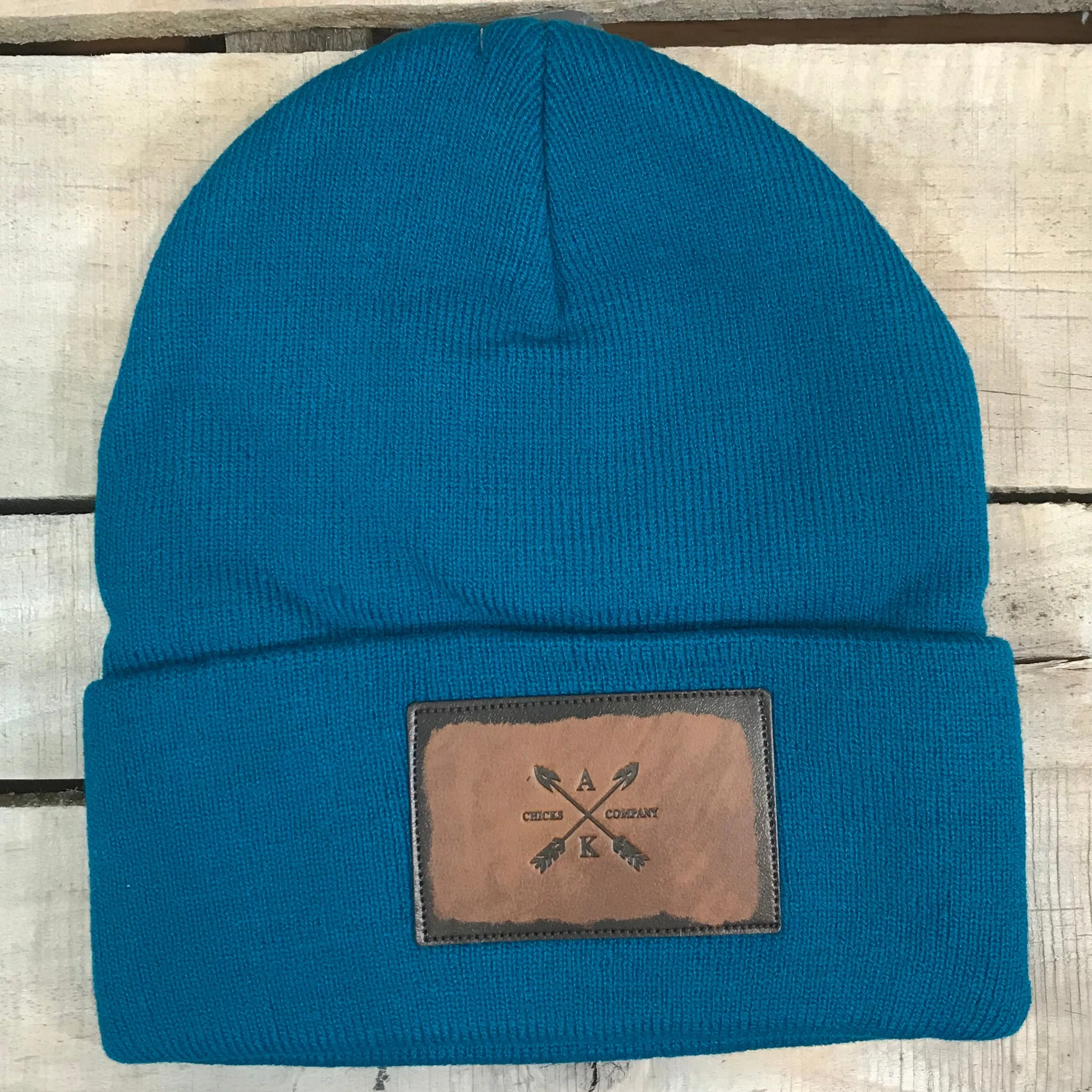 Leather Cross Arrow Patch Beanie