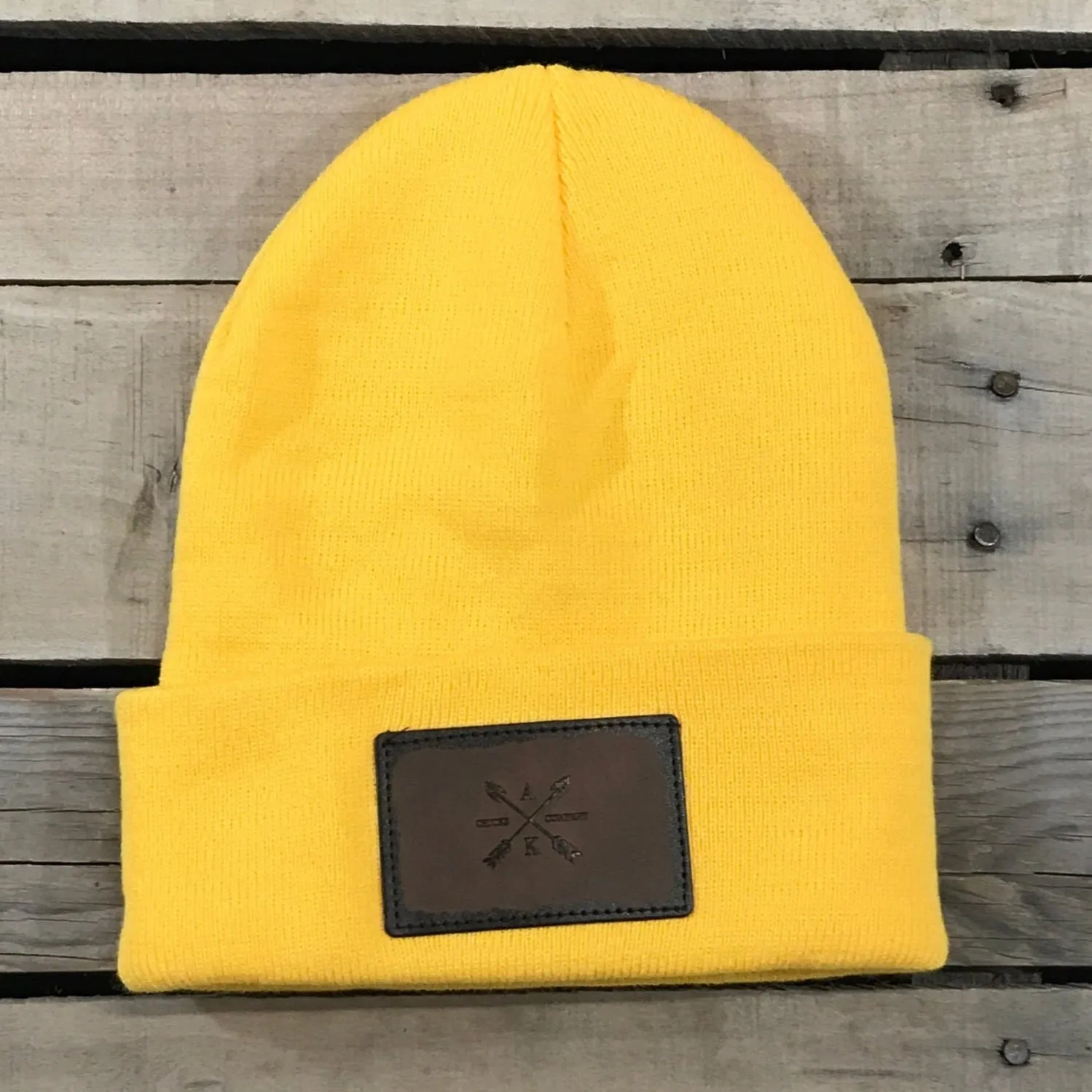 Leather Cross Arrow Patch Beanie