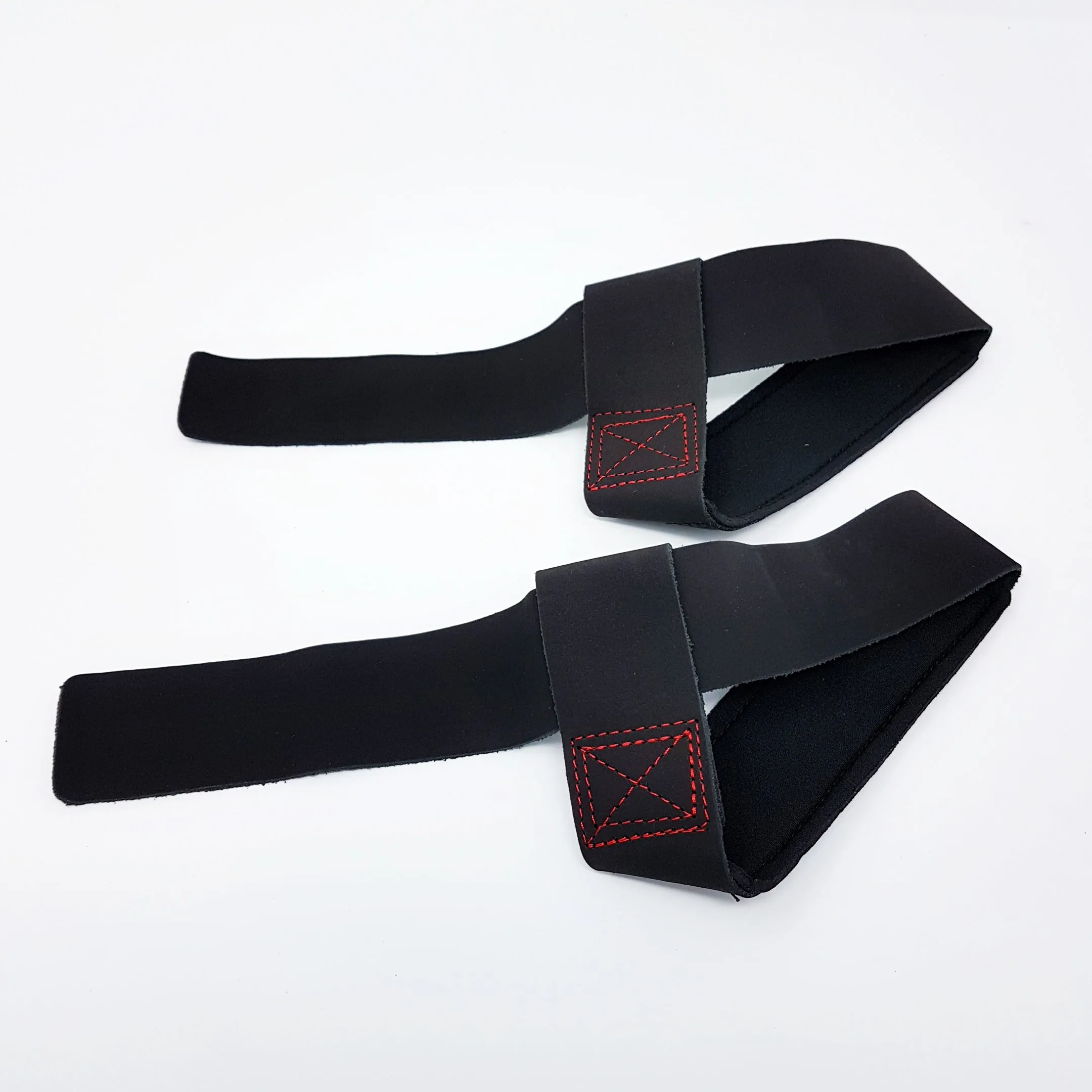 Leather Weightlifting Straps | Black Leather with Neoprene Wrist Padding