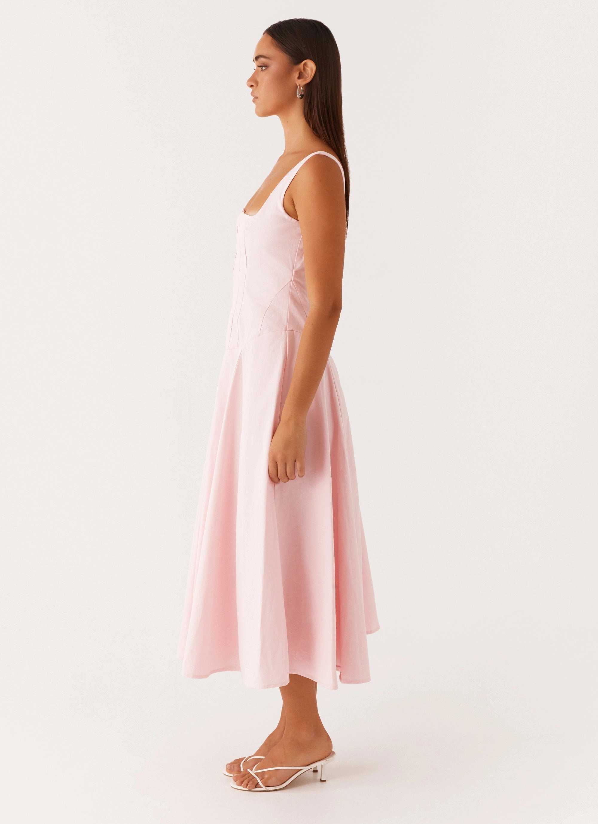 Ebony Midi Dress - Pastel Pink Elegant knee-length dress Flattering Silhouette Wear