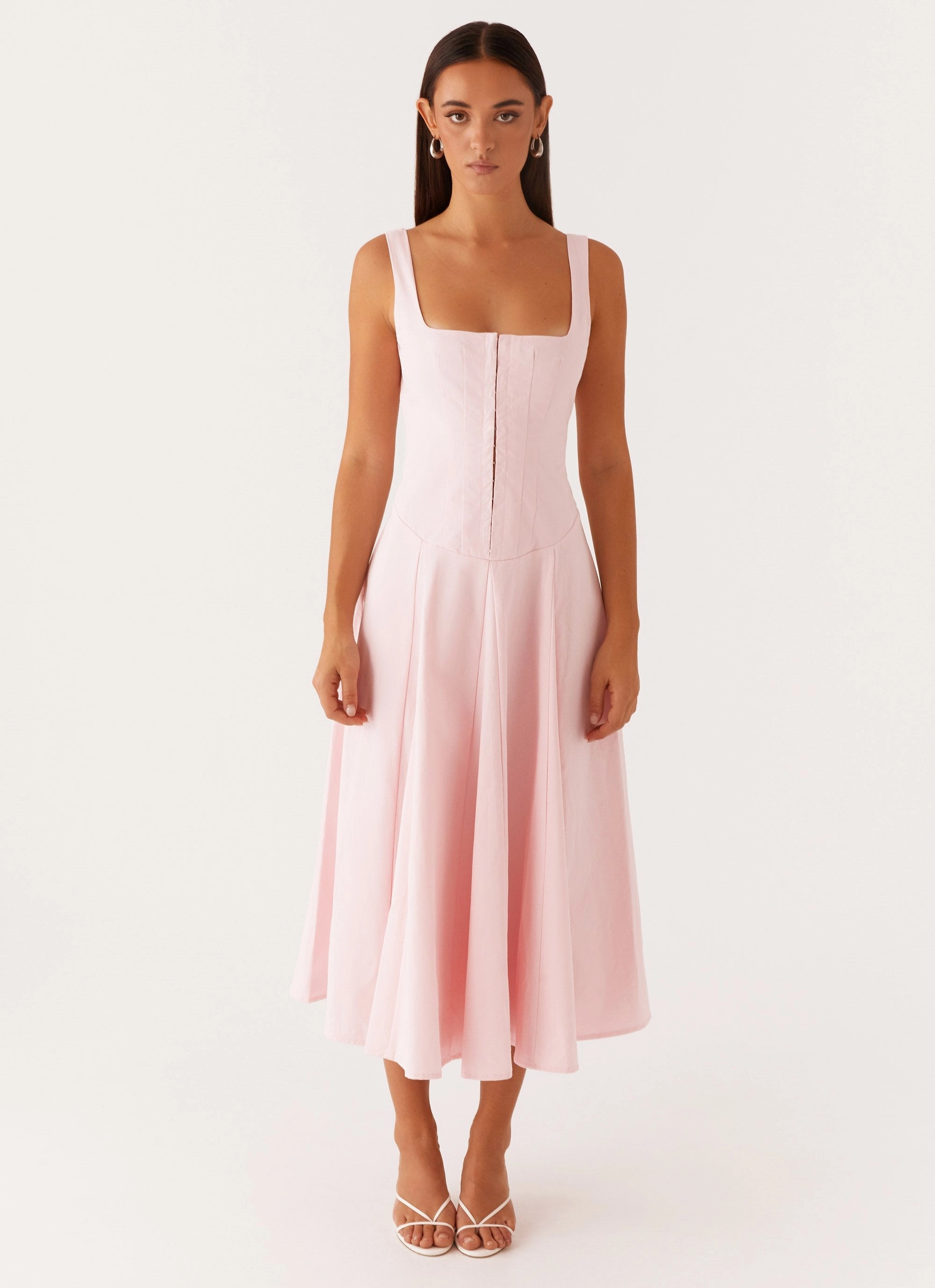Ebony Midi Dress - Pastel Pink Elegant Simplicity