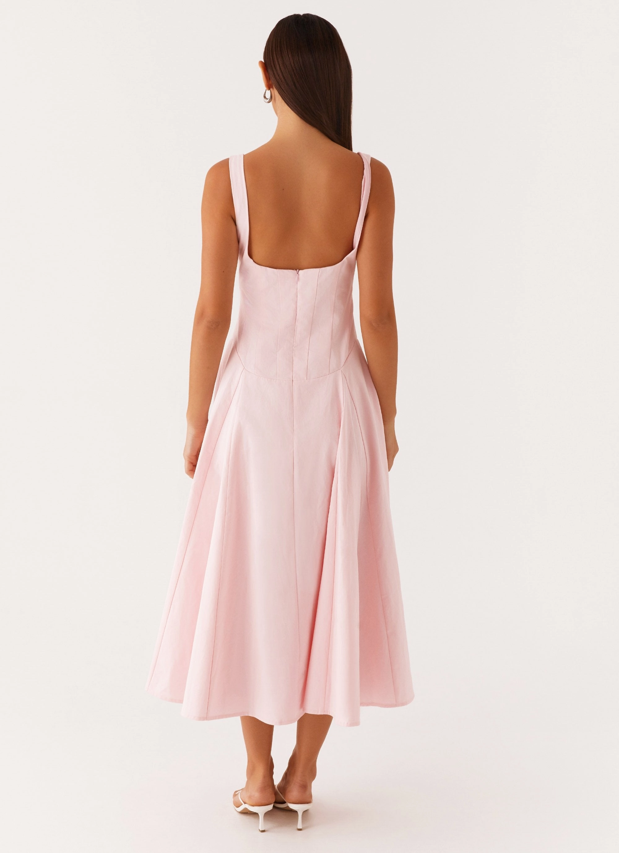 Elegant brunch outfit everyday staple Ebony Midi Dress - Pastel Pink
