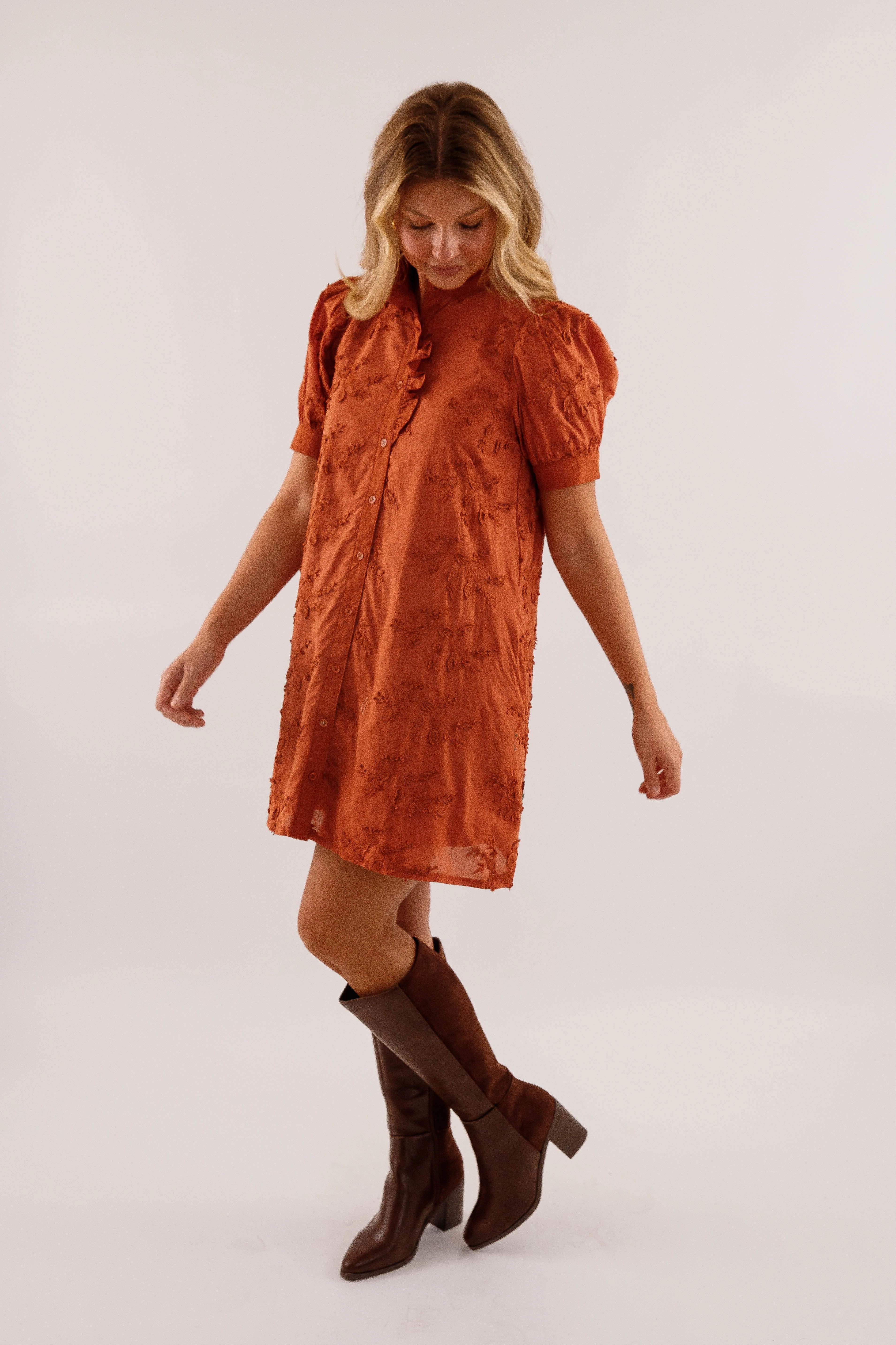 A Nice Introduction Dress-Rust Flattering Lines Thermal-Lined