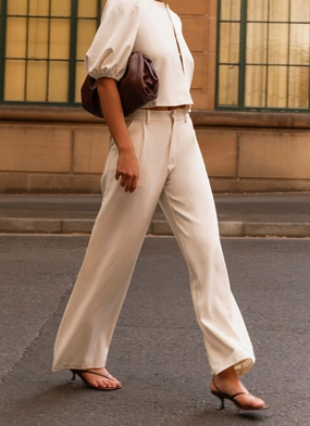 Leila Suiting Pants - Ivory Wide fit Quick Layer