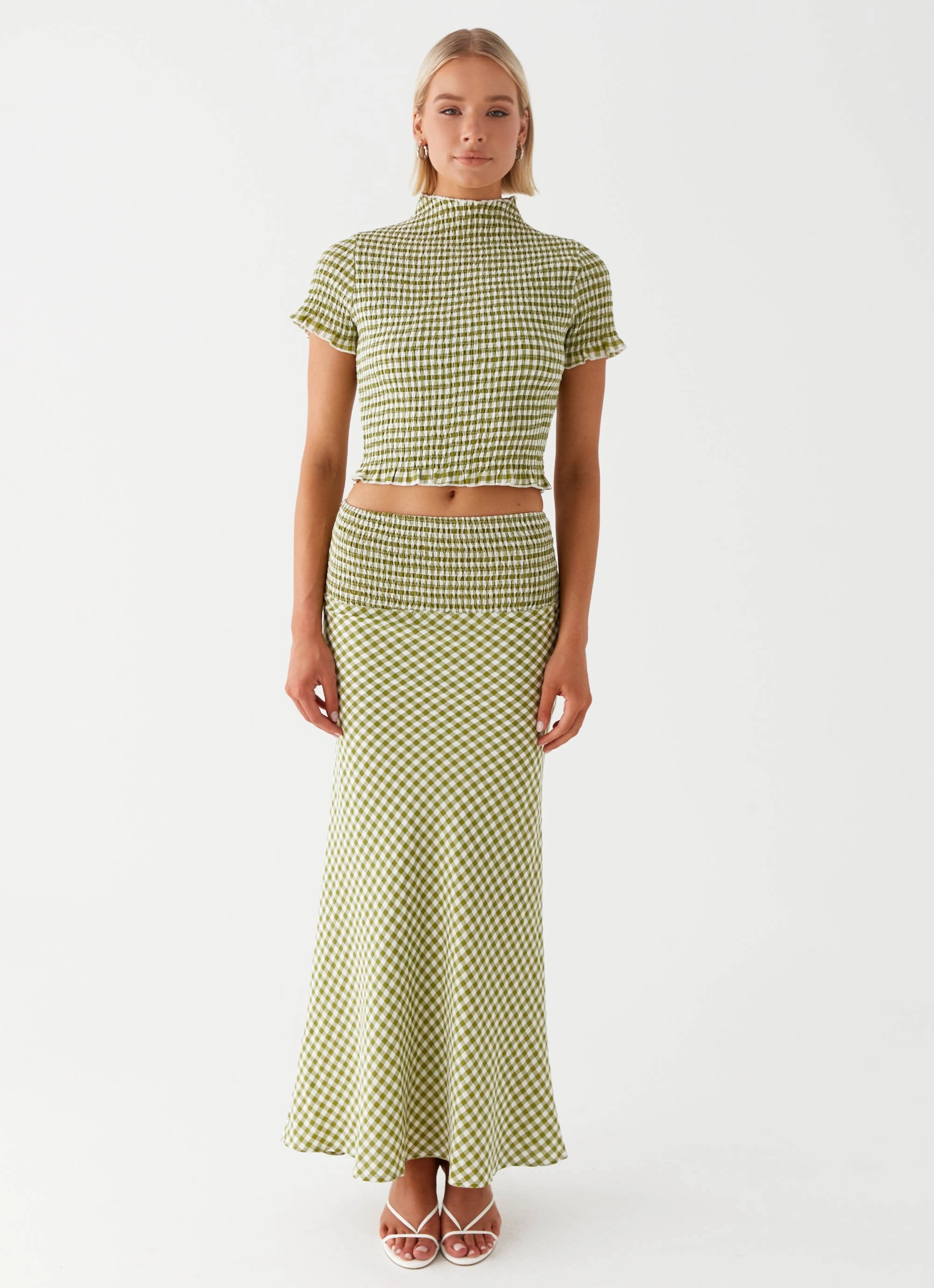 Chilly Day Layers Lightweight Flex Leilani Maxi Skirt - Khaki Gingham