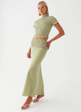 Slim Wear Design Comfortable Layers Leilani Maxi Skirt - Khaki Gingham