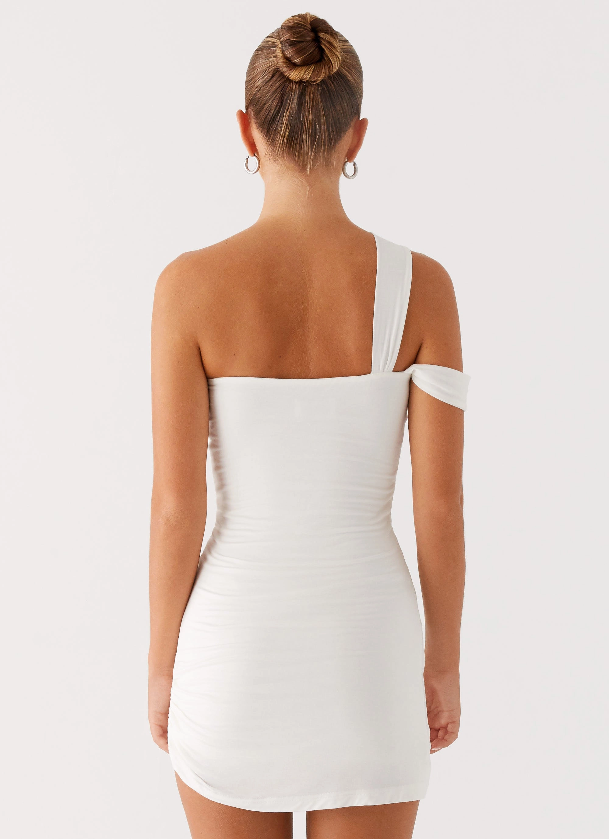 Lena Ruched Mini Dress - Ivory Chic Tone Soft cotton dress