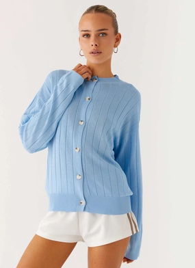 Leo Oversized Cardigan - Sky Blue Hidden Zipper Adjustable Cuff