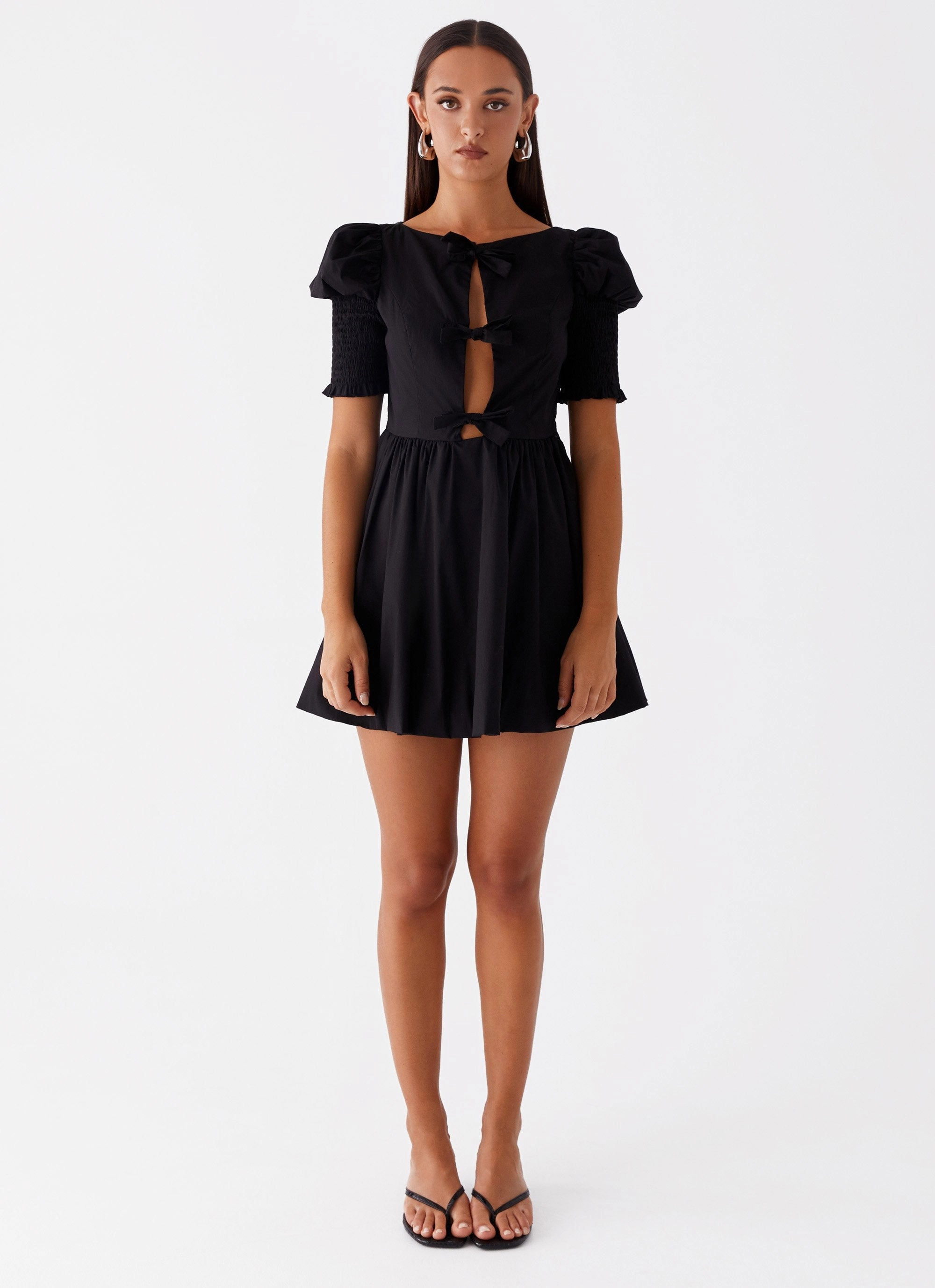 Cafe Vibe Leonie Tie Front Mini Dress - Black