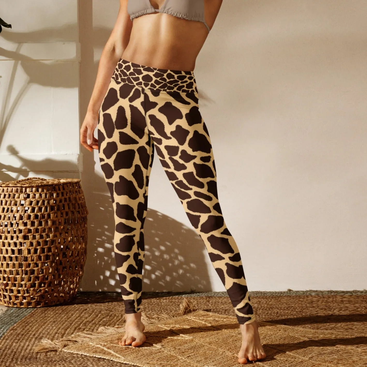 Leopard skin print high waist leggings with pockets