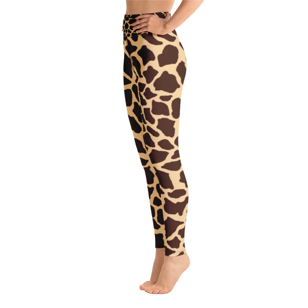 Leopard skin print high waist leggings with pockets