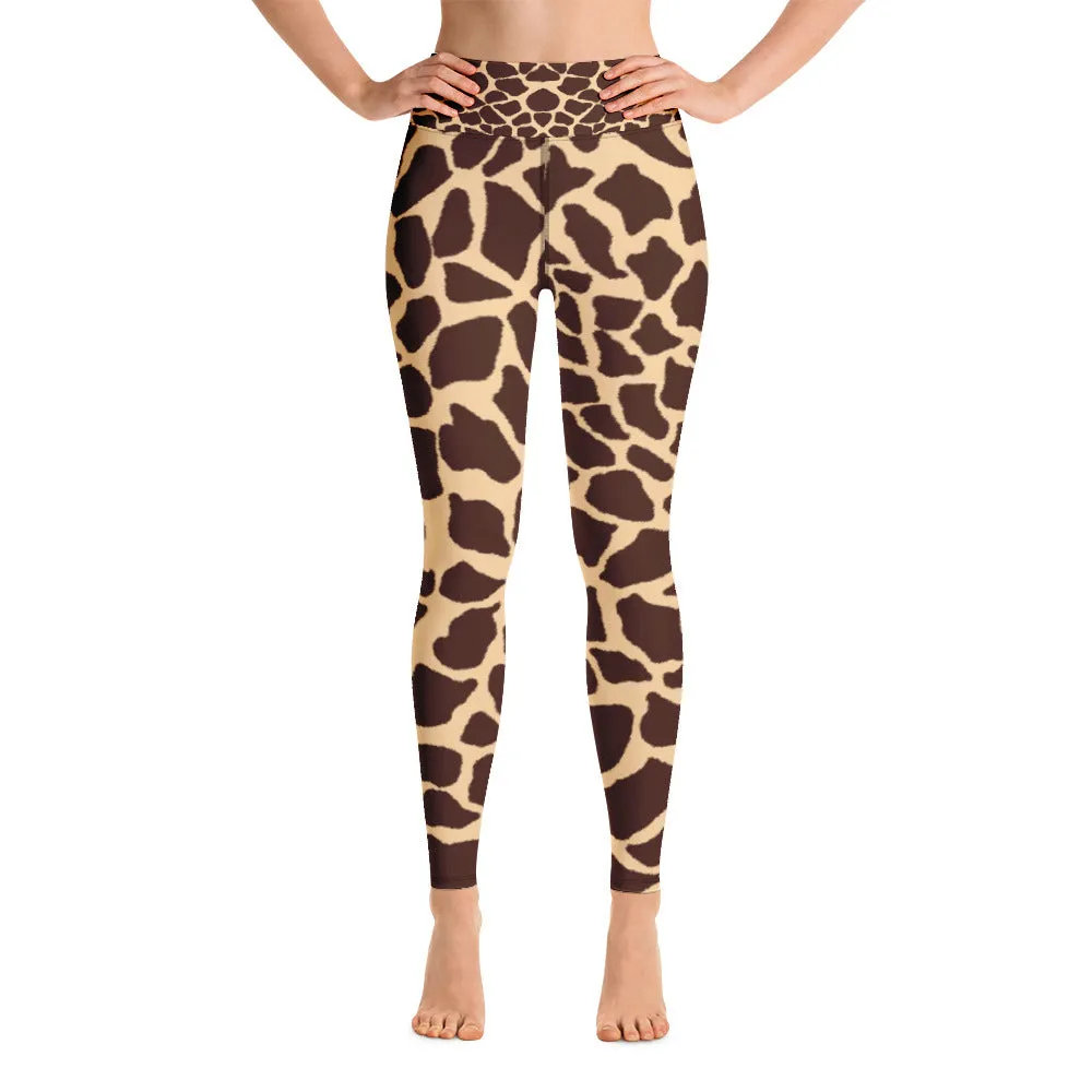Leopard skin print high waist leggings with pockets