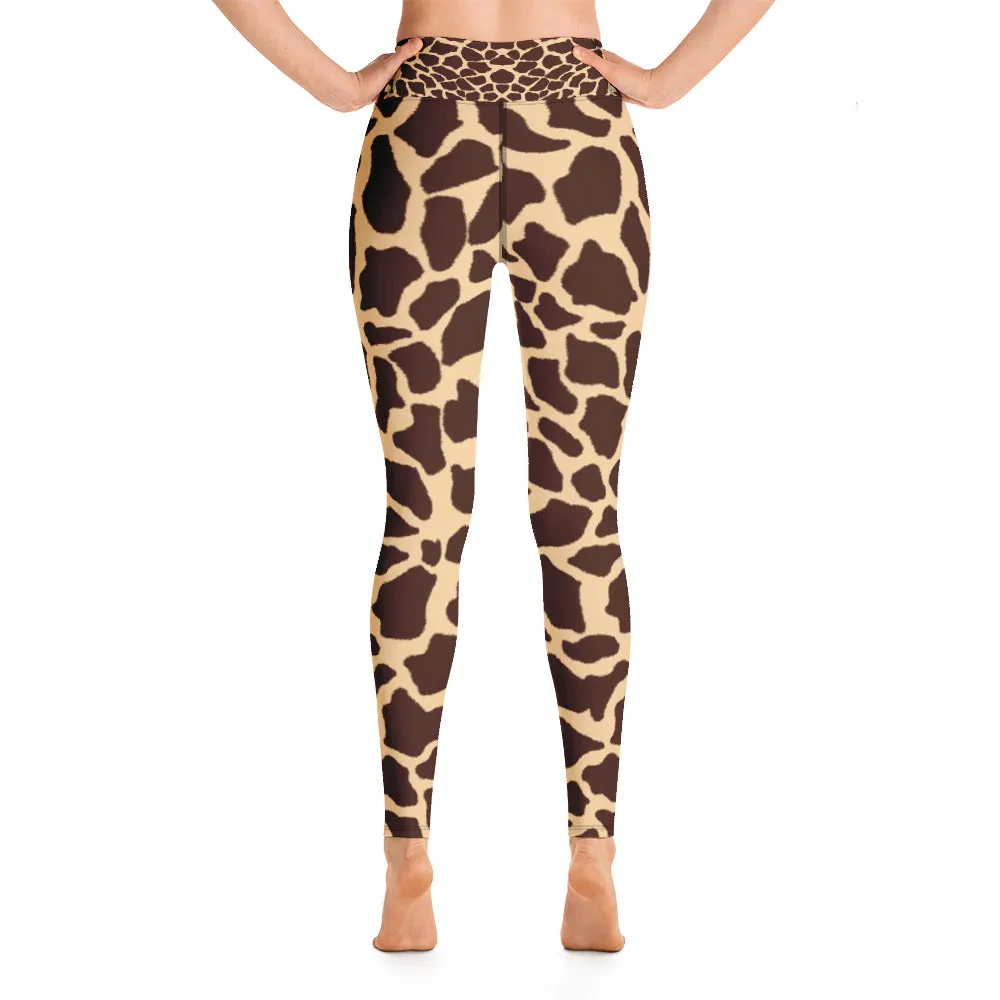 Leopard skin print high waist leggings with pockets
