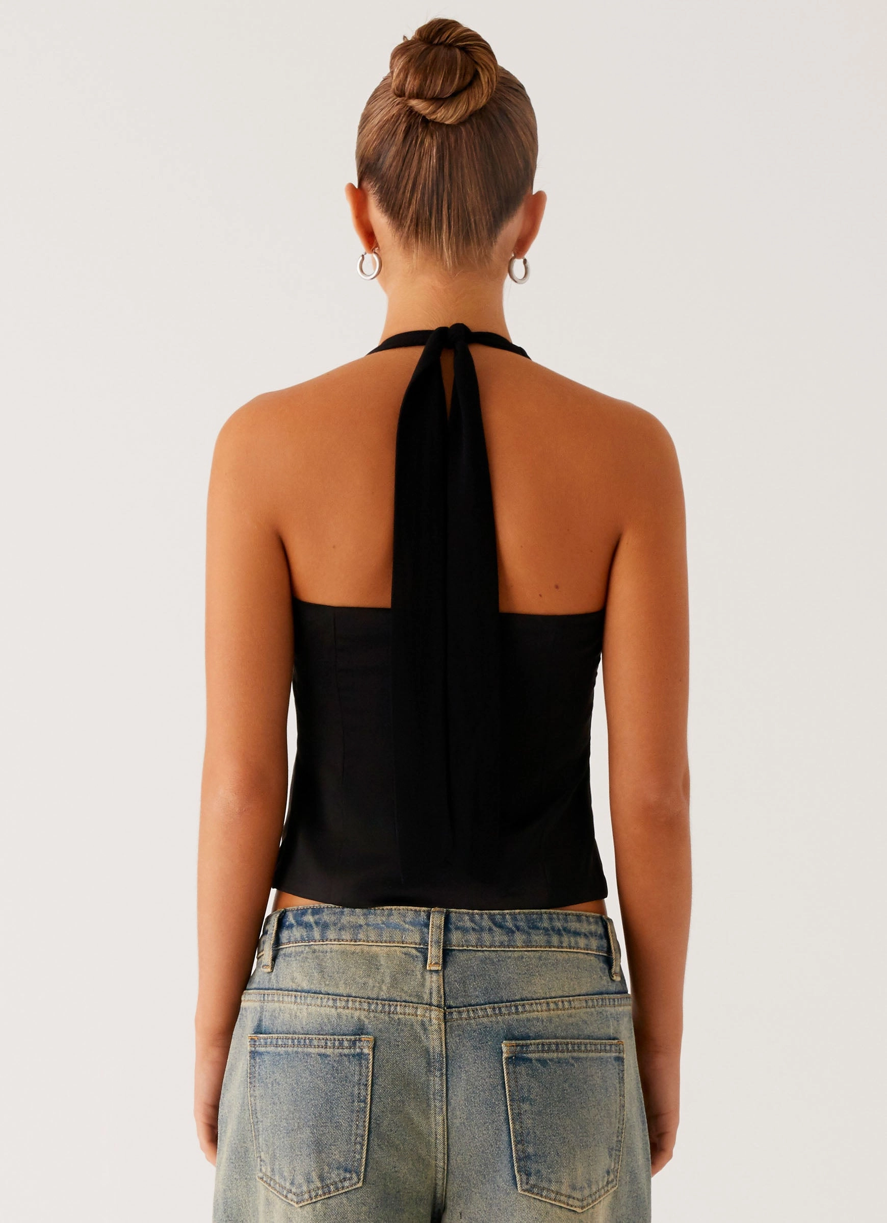 Lets Pretend Halterneck Top - Black RibbedCollar