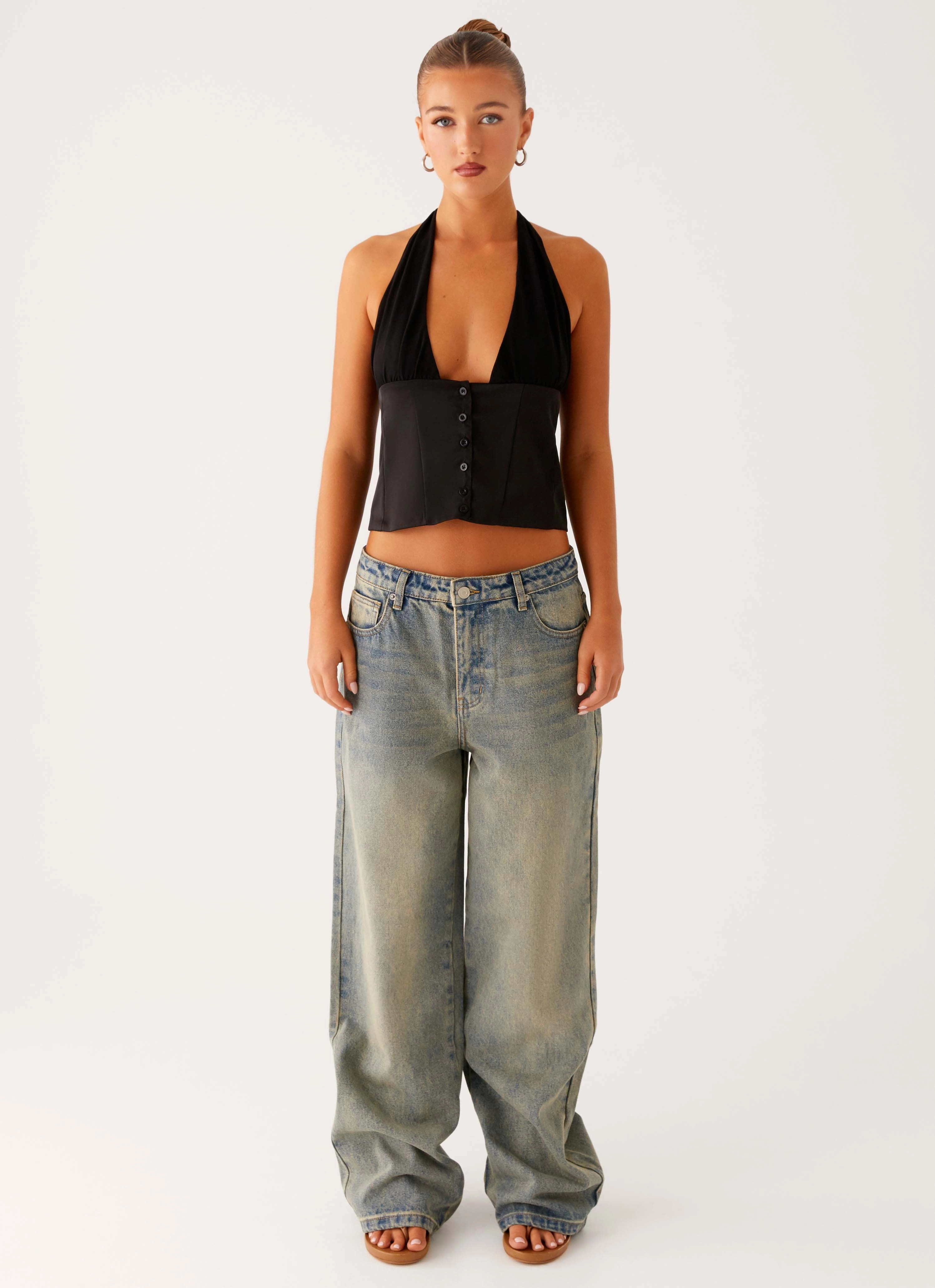Lets Pretend Halterneck Top - Black FlexibleLayeredConstruction Double Layered Fabric
