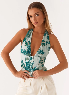 Lets Pretend Halterneck Top - Cloud Nine Floral High Thread Count Cotton