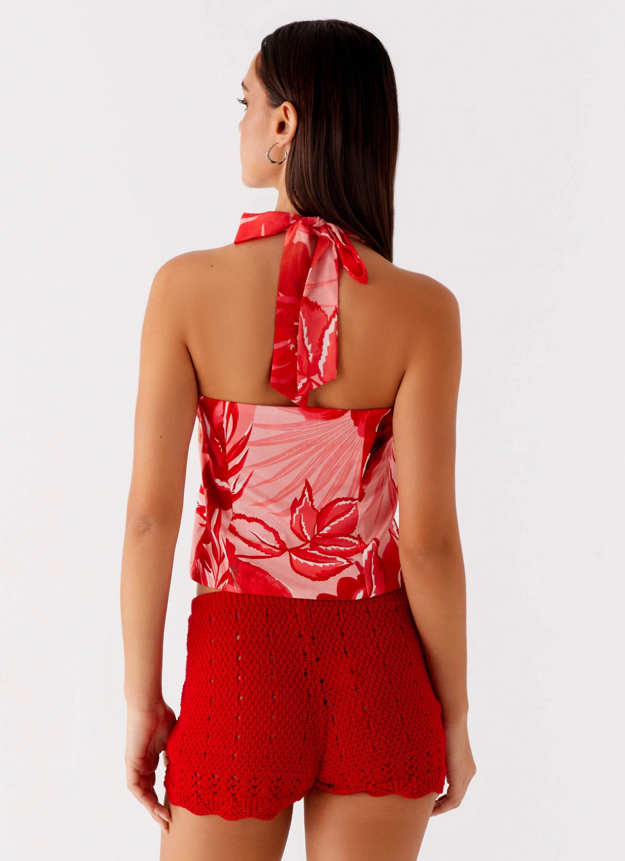 Lets Pretend Halterneck Top - Sicily Sunsets Print Hidden Ventilation Zones Flexible Knit Blend