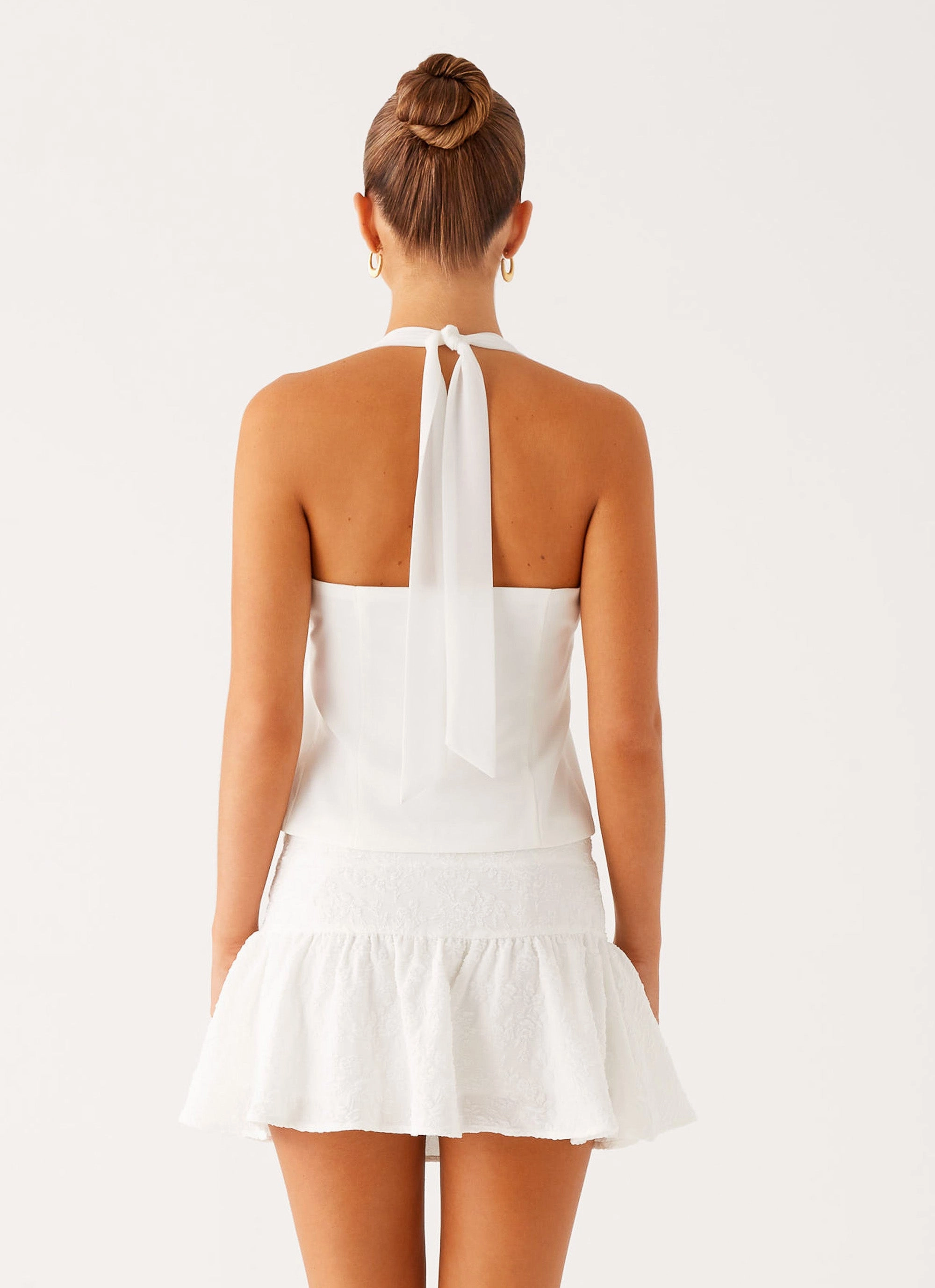 NoSlipGripperBand Hypoallergenic Inner Layer Lets Pretend Halterneck Top - White