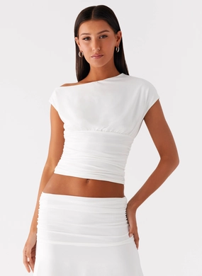 Liana Asymmetrical Top - White Reinforced Shoulder Panels HypoallergenicConstruction