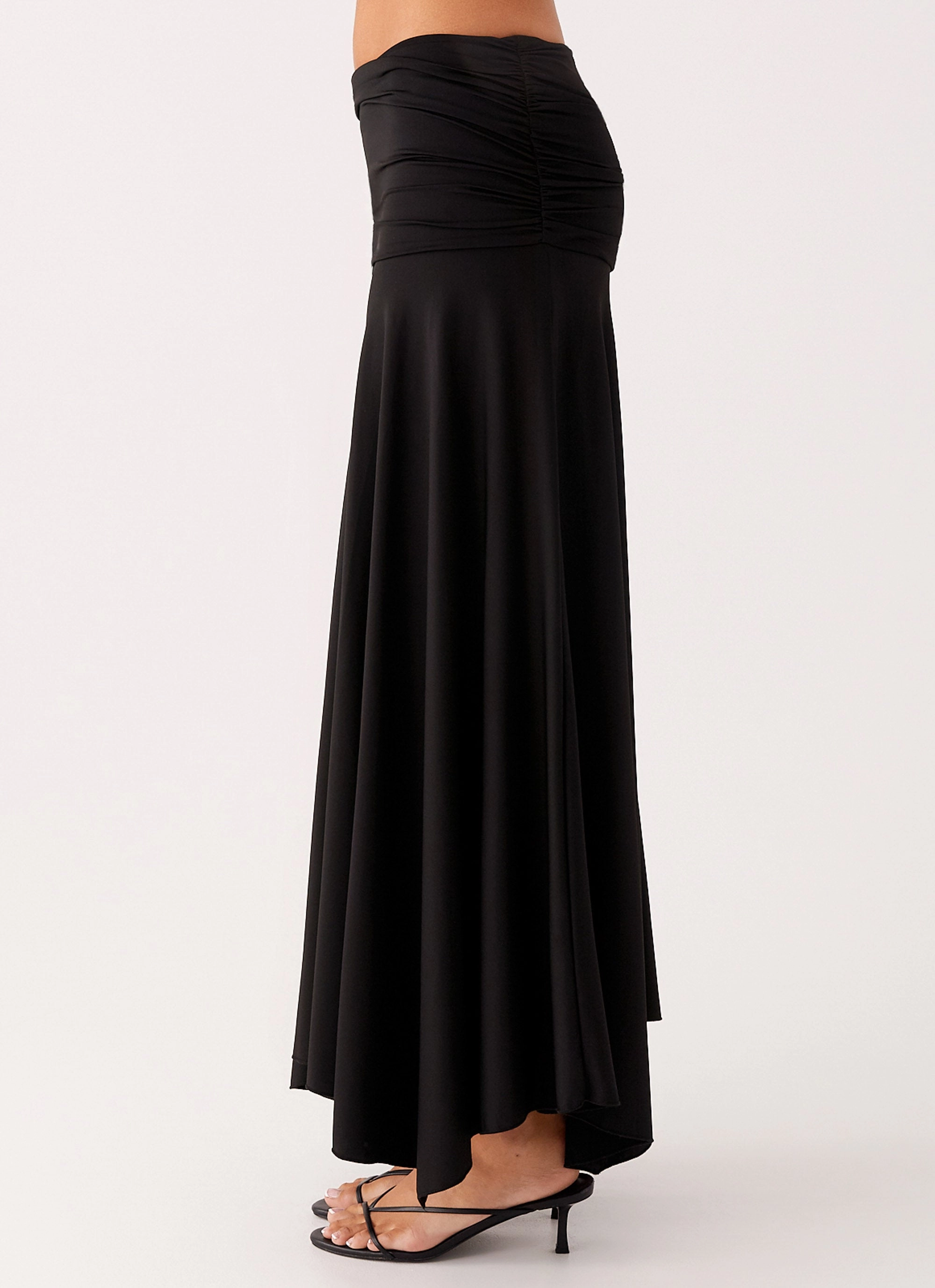 Liana Ruched Maxi Skirt - Black Modern Minimal
