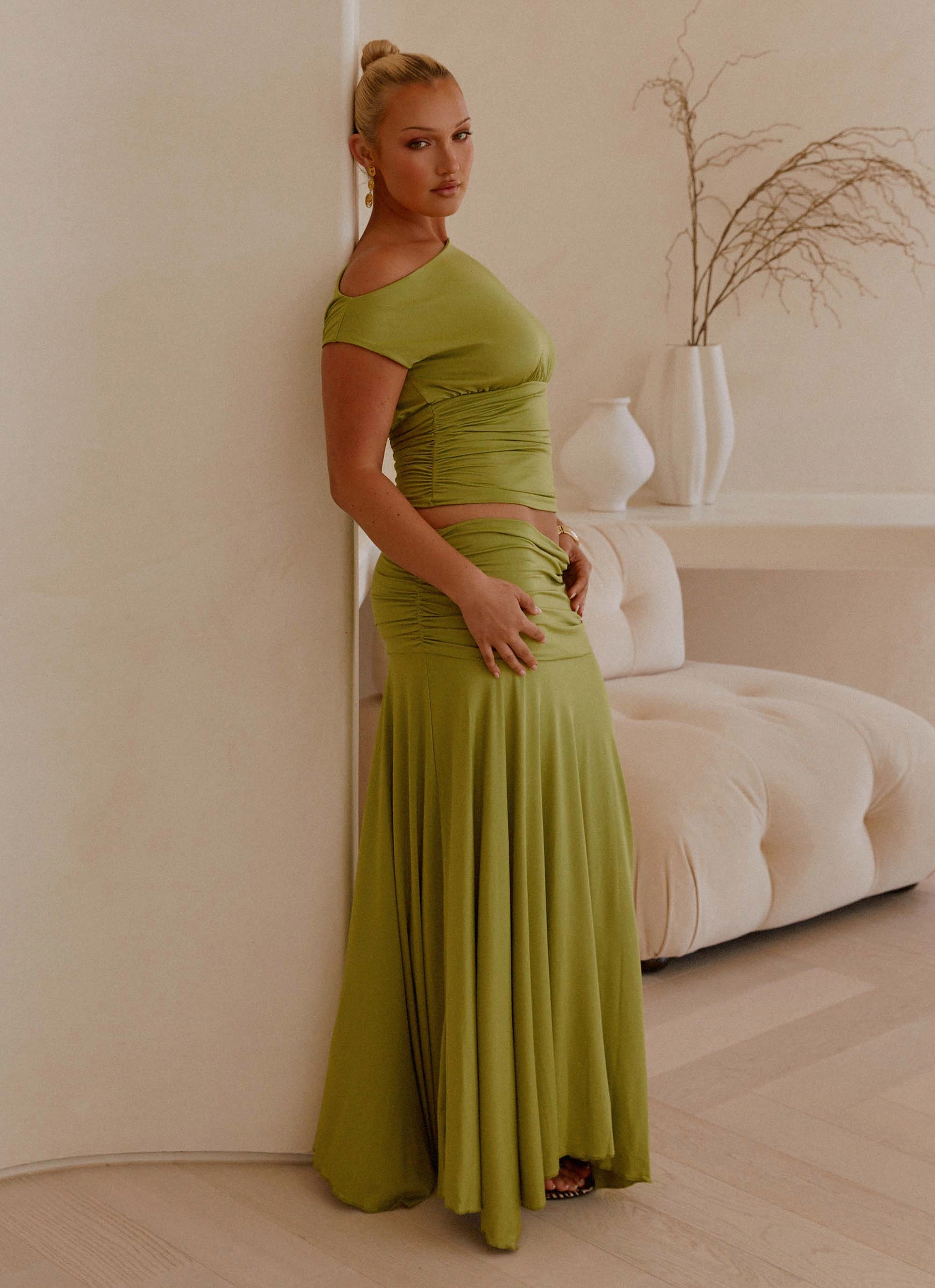 Liana Ruched Maxi Skirt - Green Active Design Lightweight Wear