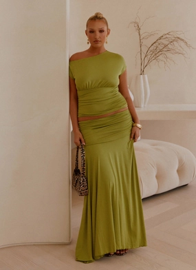 Premium Look Liana Ruched Maxi Skirt - Green