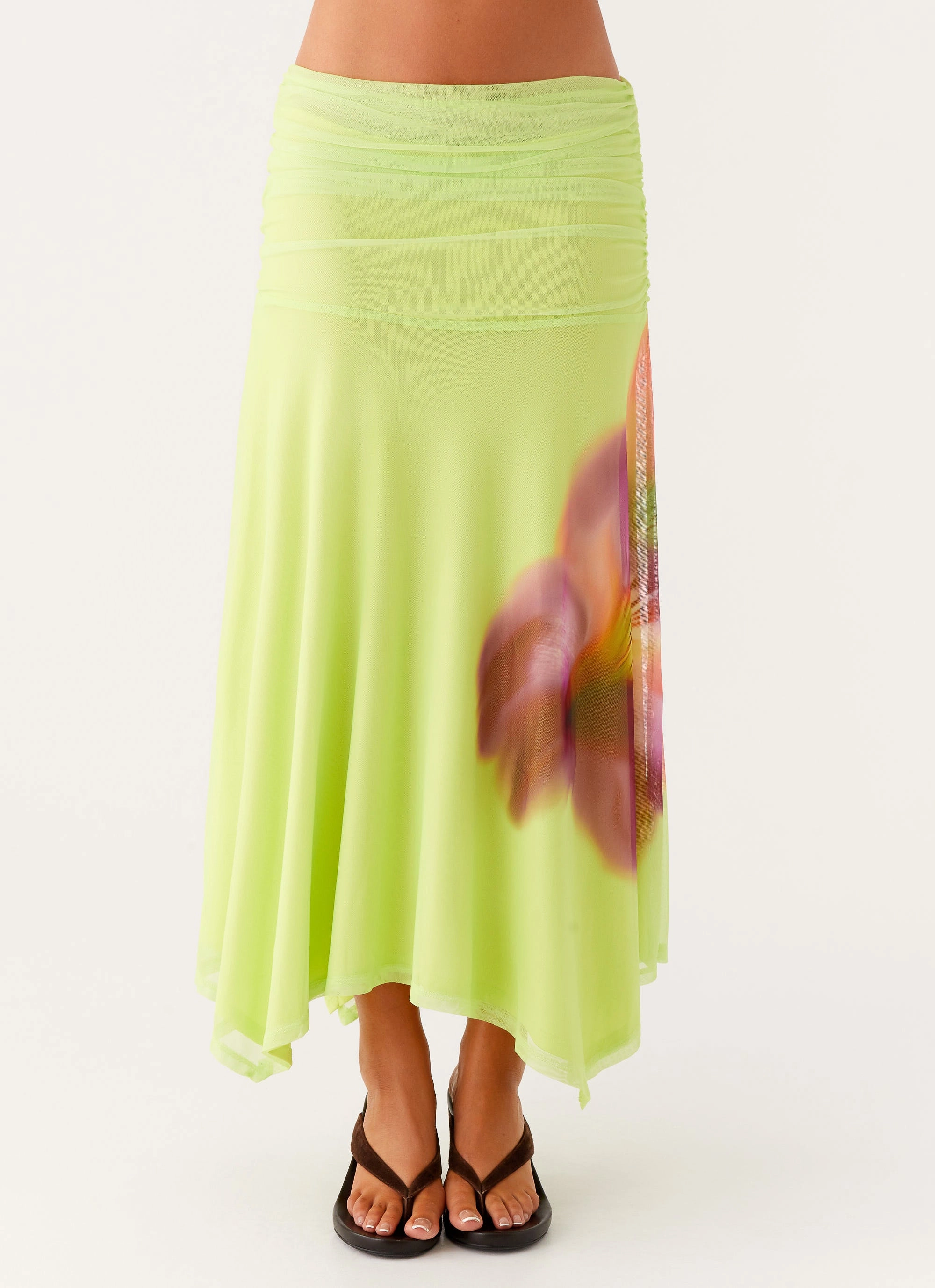 Liana Ruched Maxi Skirt - Green Tropical Essential Wearable
