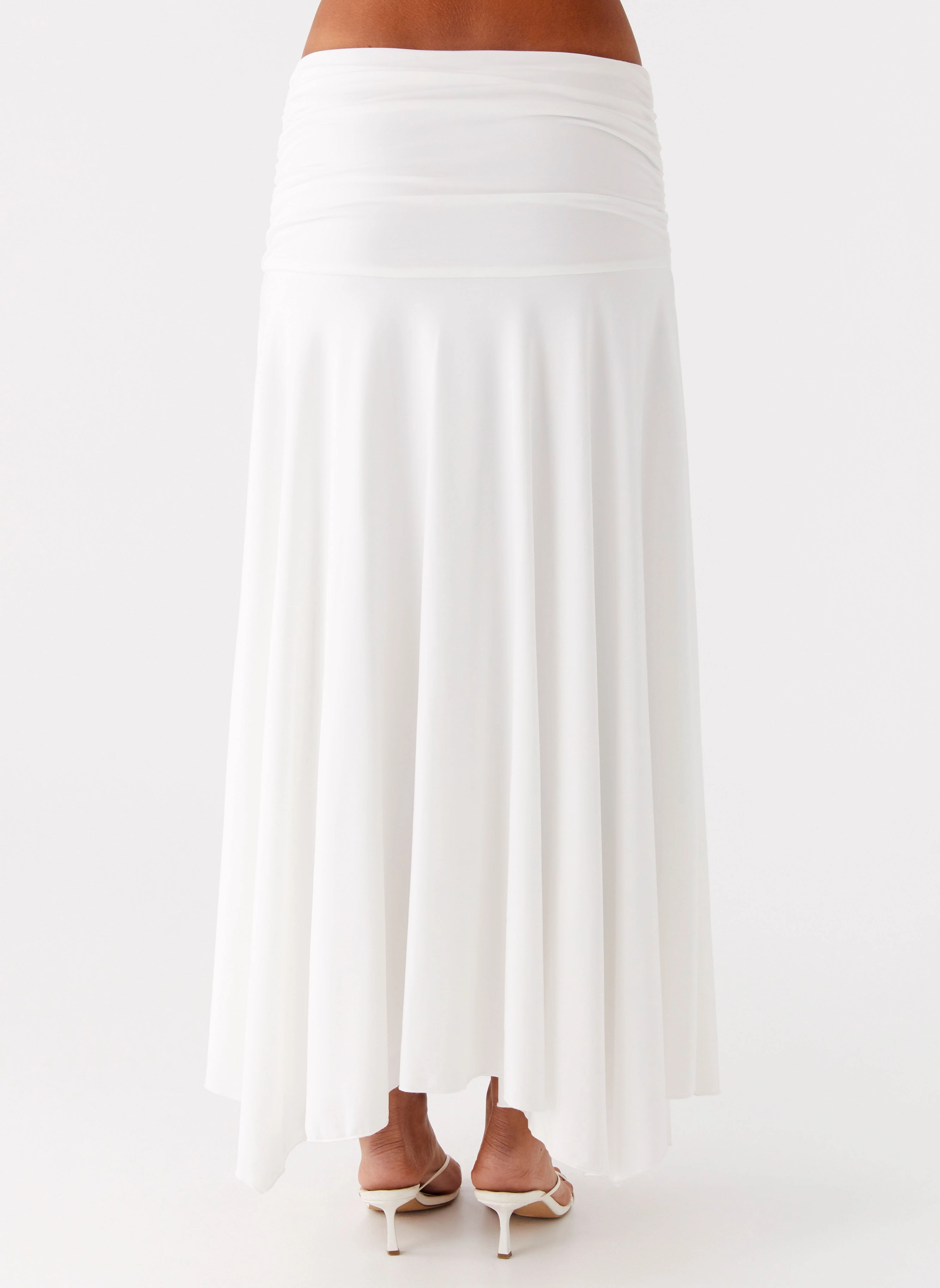 Liana Ruched Maxi Skirt - White Breathable Stretch