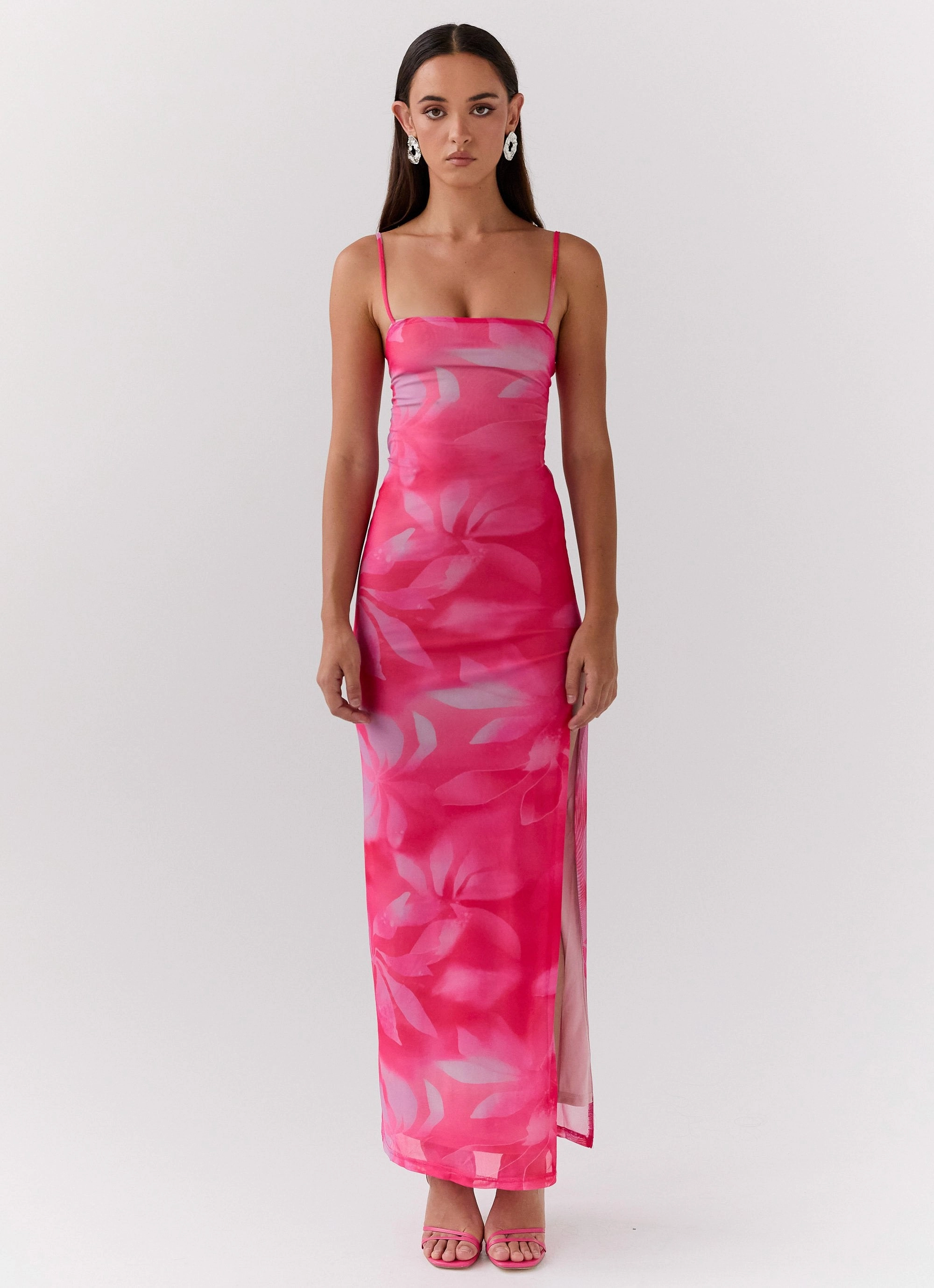 Mid Season Cozy Layers Life In Pink Maxi Dress - Abstract Bloom
