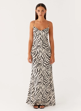 Empire Waist Gianni Cowl Maxi Dress - Zebra