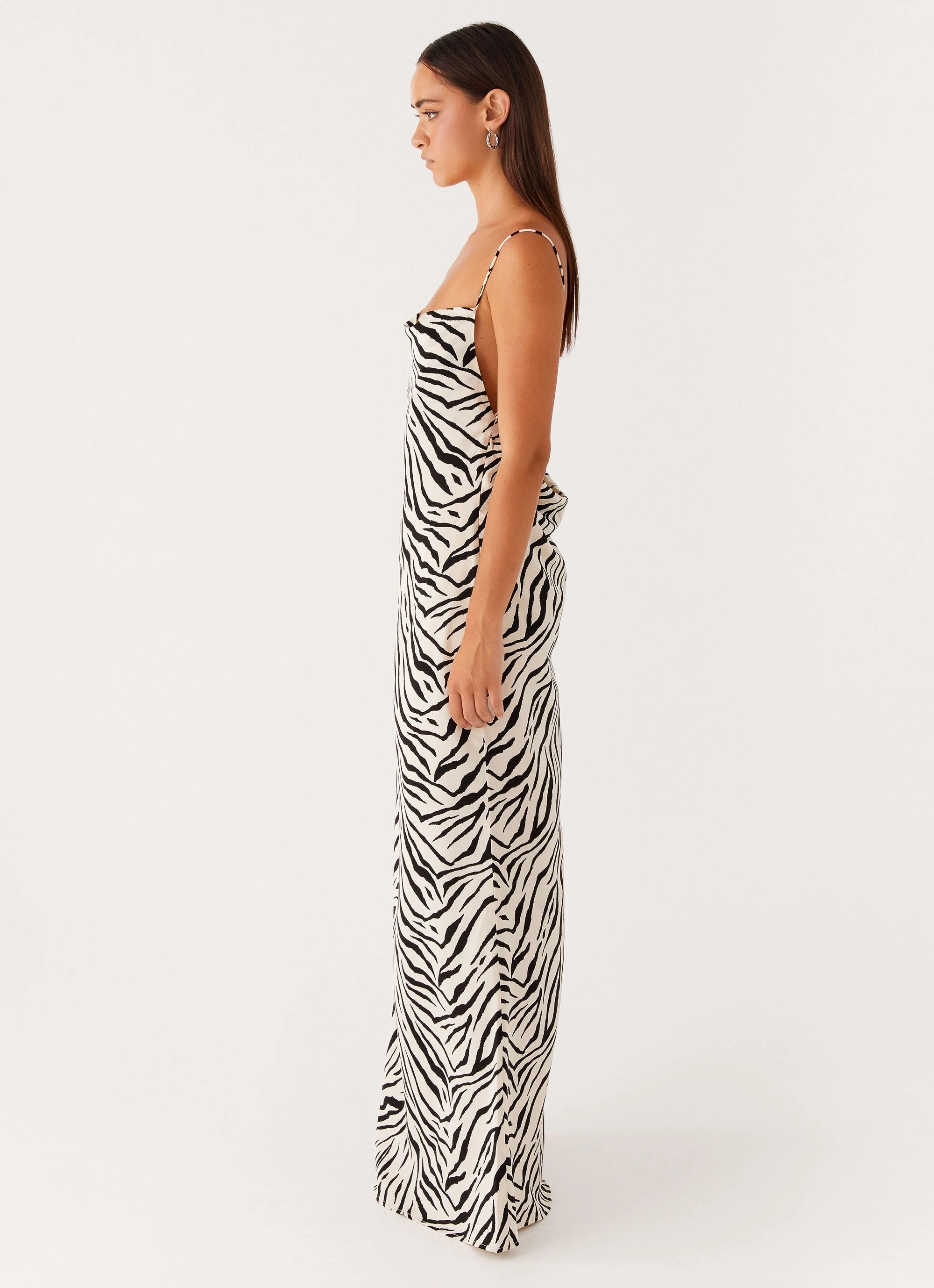 Satin-Finish Gianni Cowl Maxi Dress - Zebra