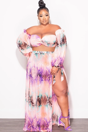 Flex Foam Inserts Trail Ready Final Sale Plus Size 3pc Playsuit Set in Pink Multi-Color Snake Print