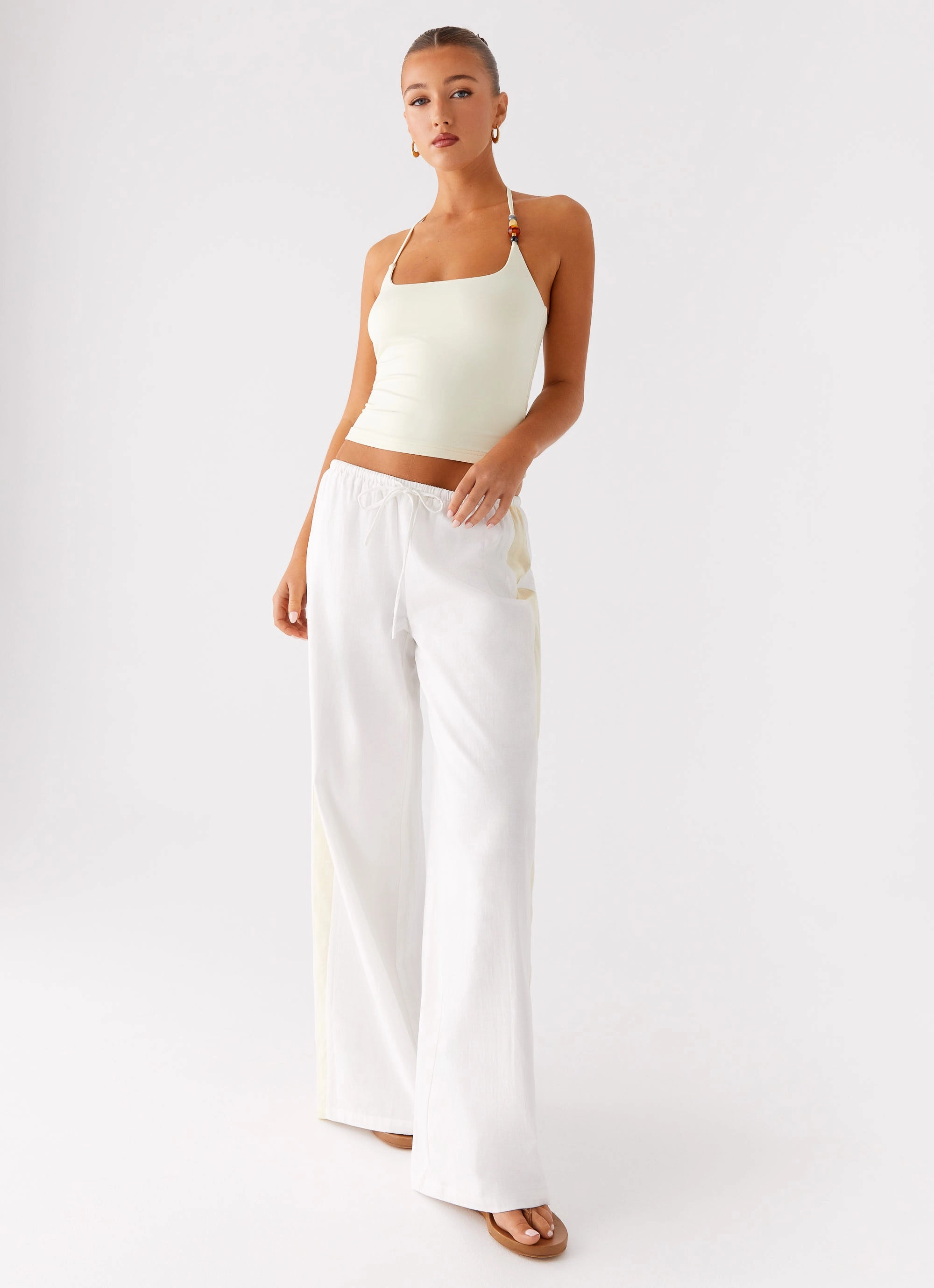 Oska Drawstring Pants - White Everyday Essential FadeResistant