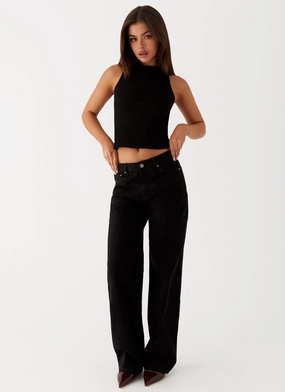 Layered Panel Design Ultra Soft Inner Layer Keanna Low Rise Denim Jeans - Black