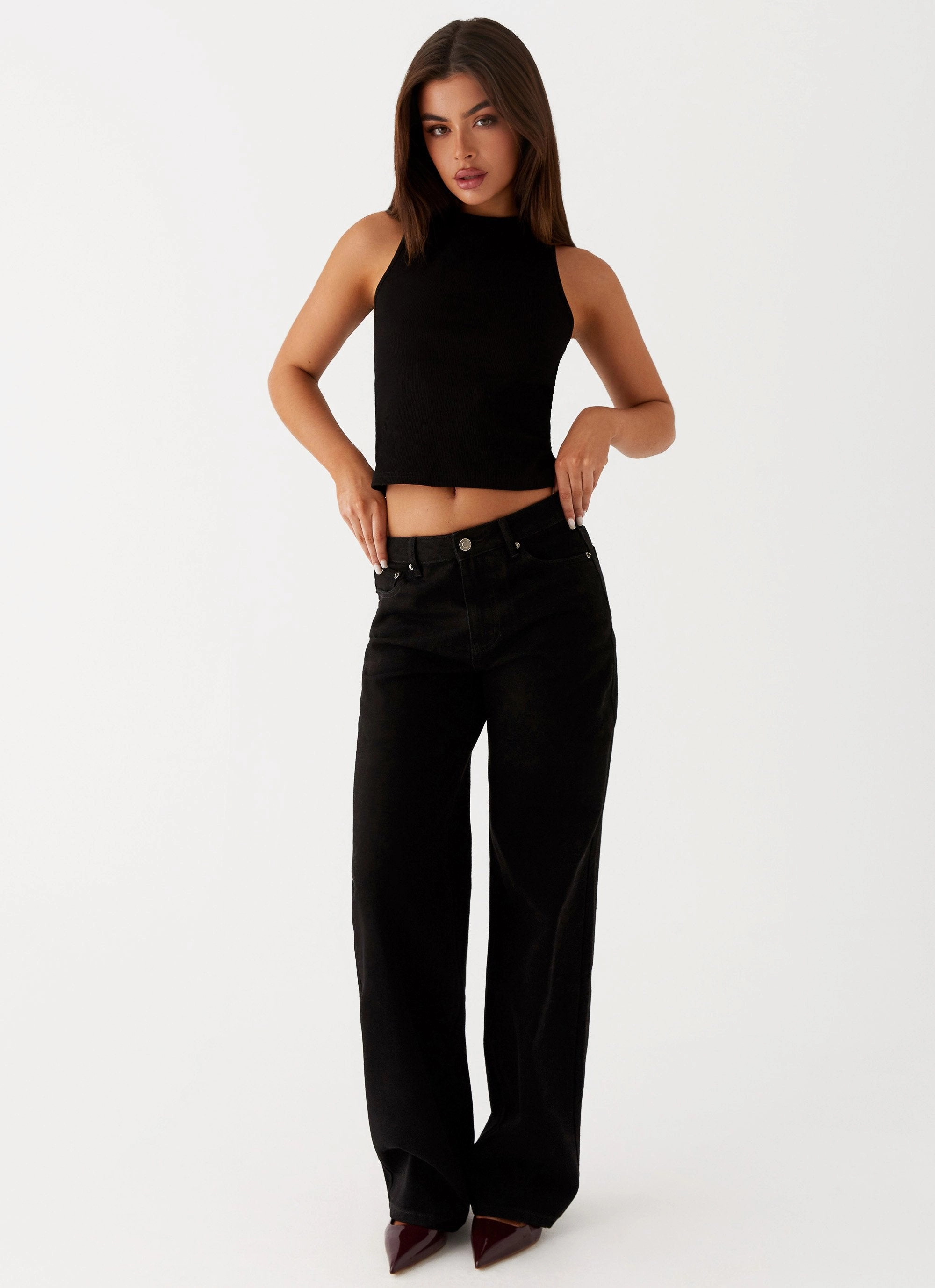 Layered Panel Design Ultra Soft Inner Layer Keanna Low Rise Denim Jeans - Black